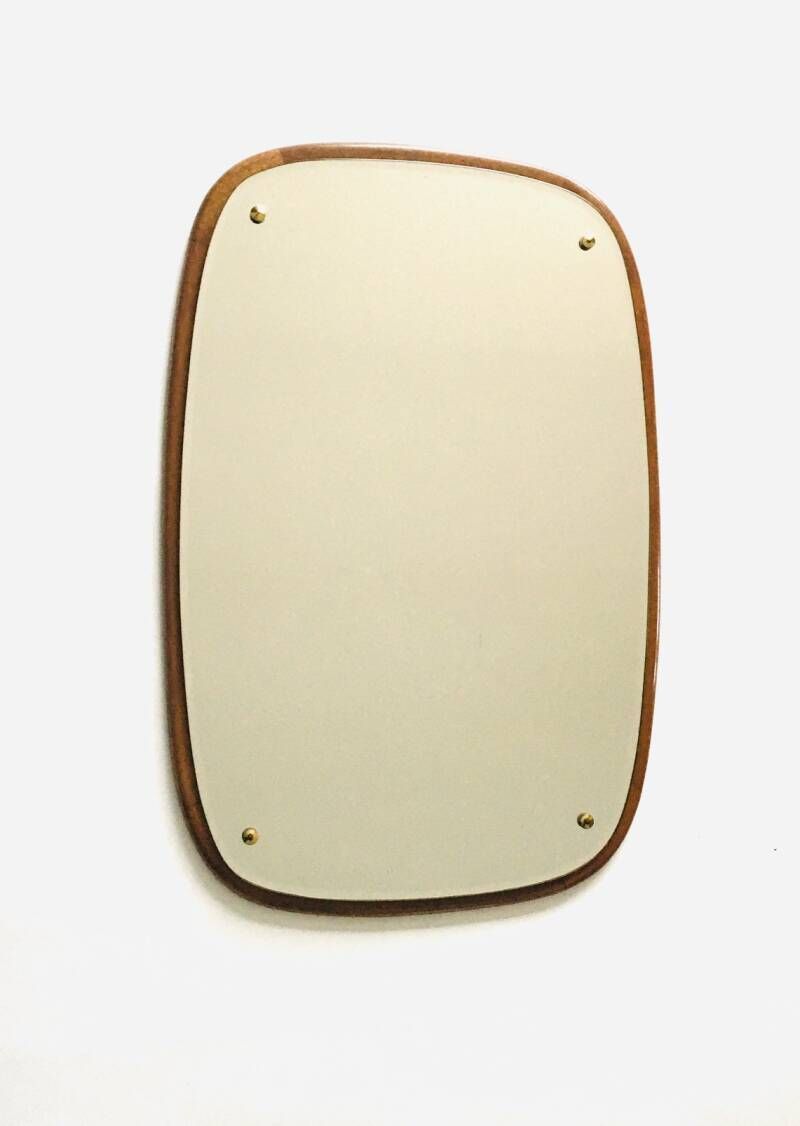 Midcentury Modern Scandinavian Design Teak Oval Mirror, Denmark 1960's photo furniture