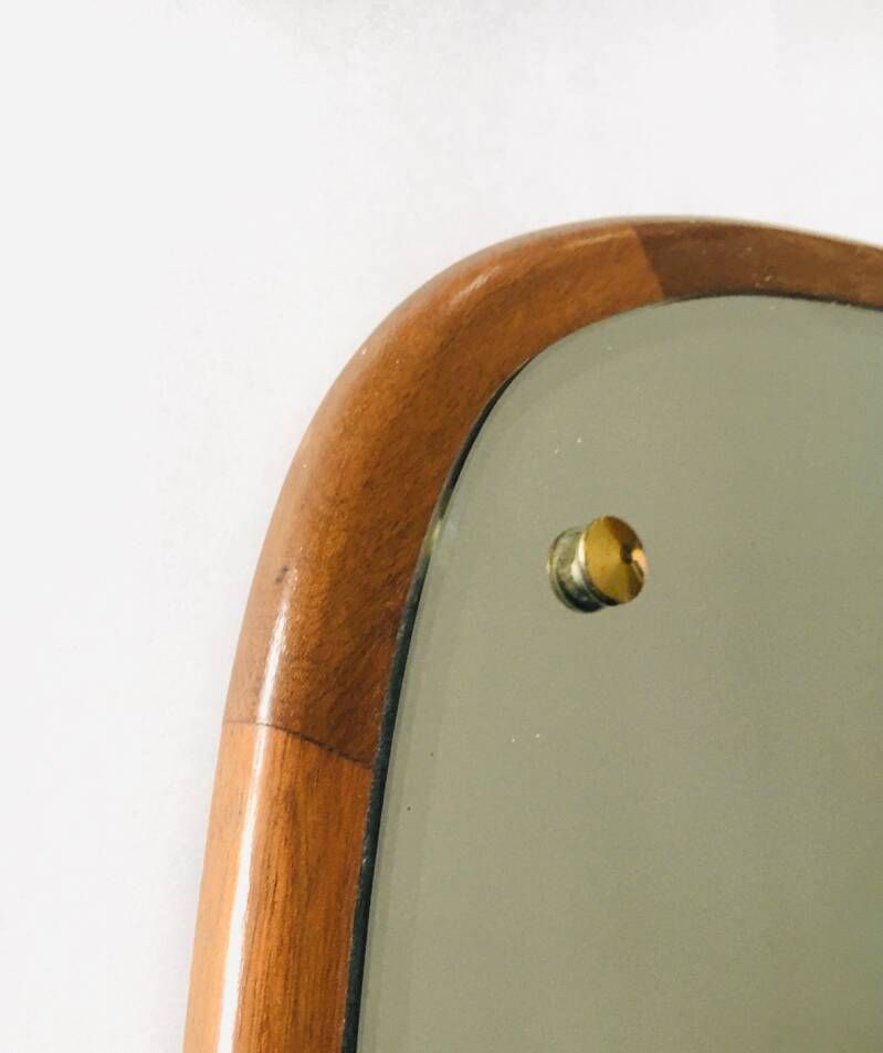 Home Decor Midcentury Modern Scandinavian Design Teak Oval Mirror, Denmark 1960's photo