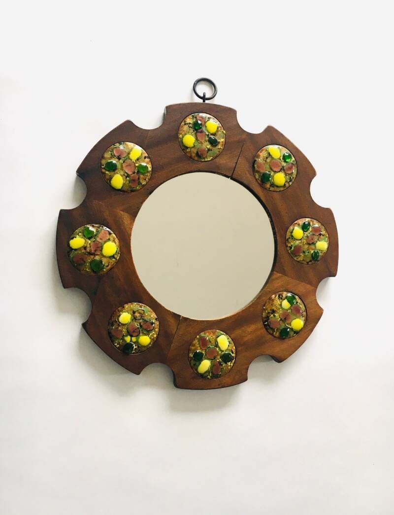 Arts Crafted Wheel Mirror By J. Capo Esmaltes, Spain 1960's