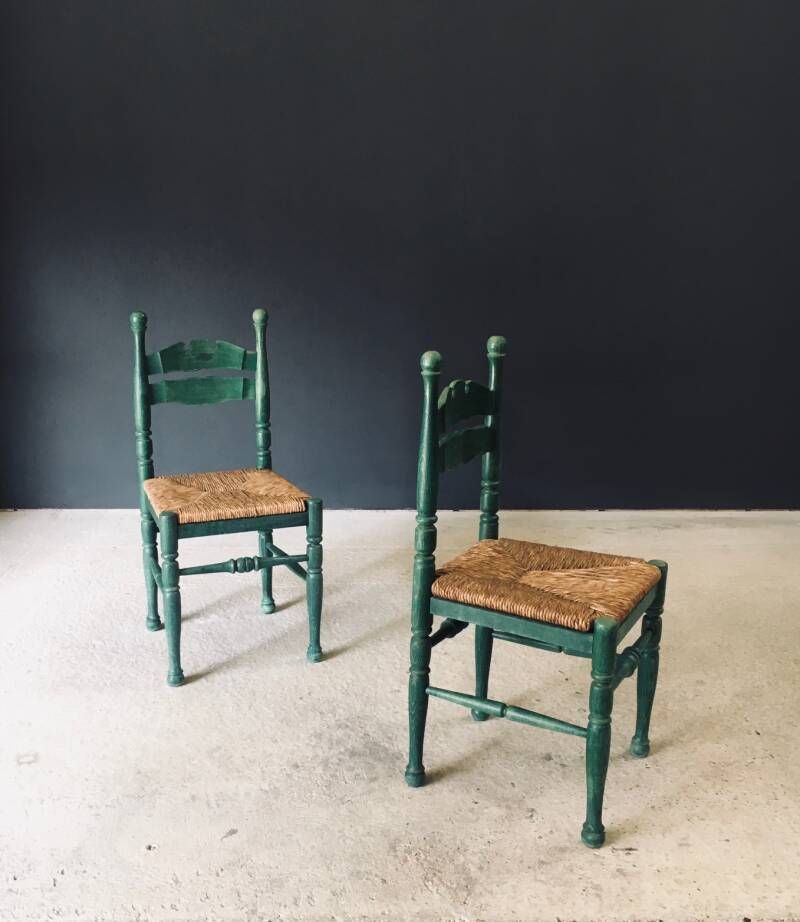 photo furniture Austrian Alps Rustic Design Green Side Chairs, Austria 1950's