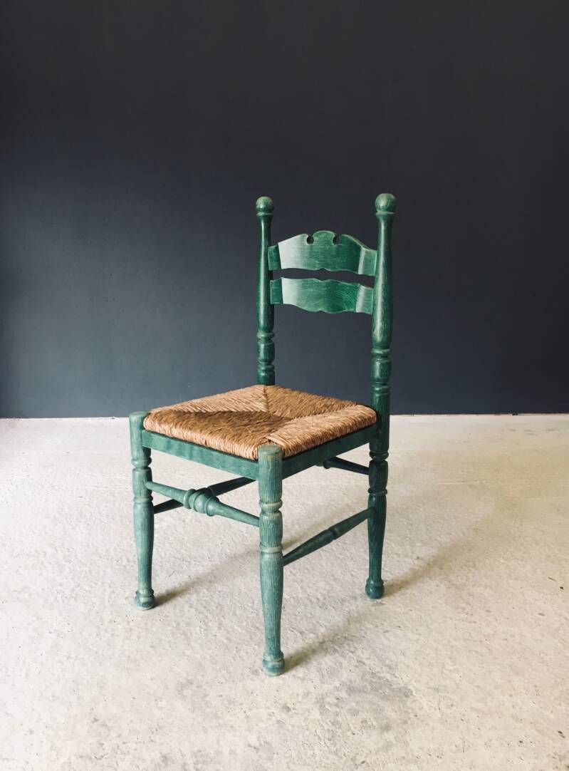 photo for sale Austrian Alps Rustic Design Green Side Chairs, Austria 1950's
