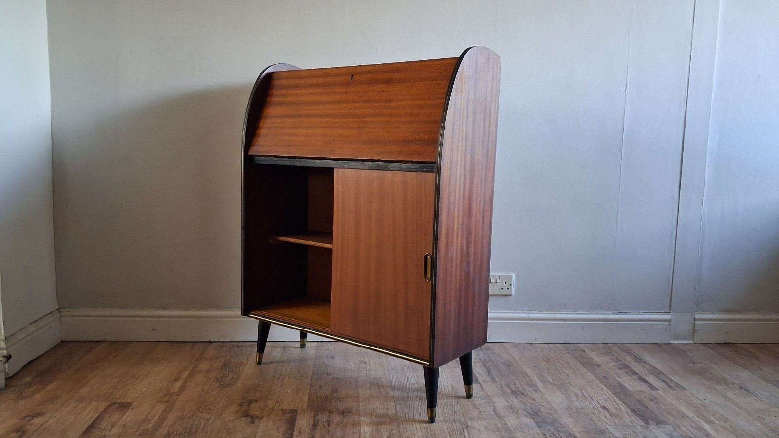 1960's Danish Mid Century Teak Drop Leaf Writing Bureau /Desk photo vintage