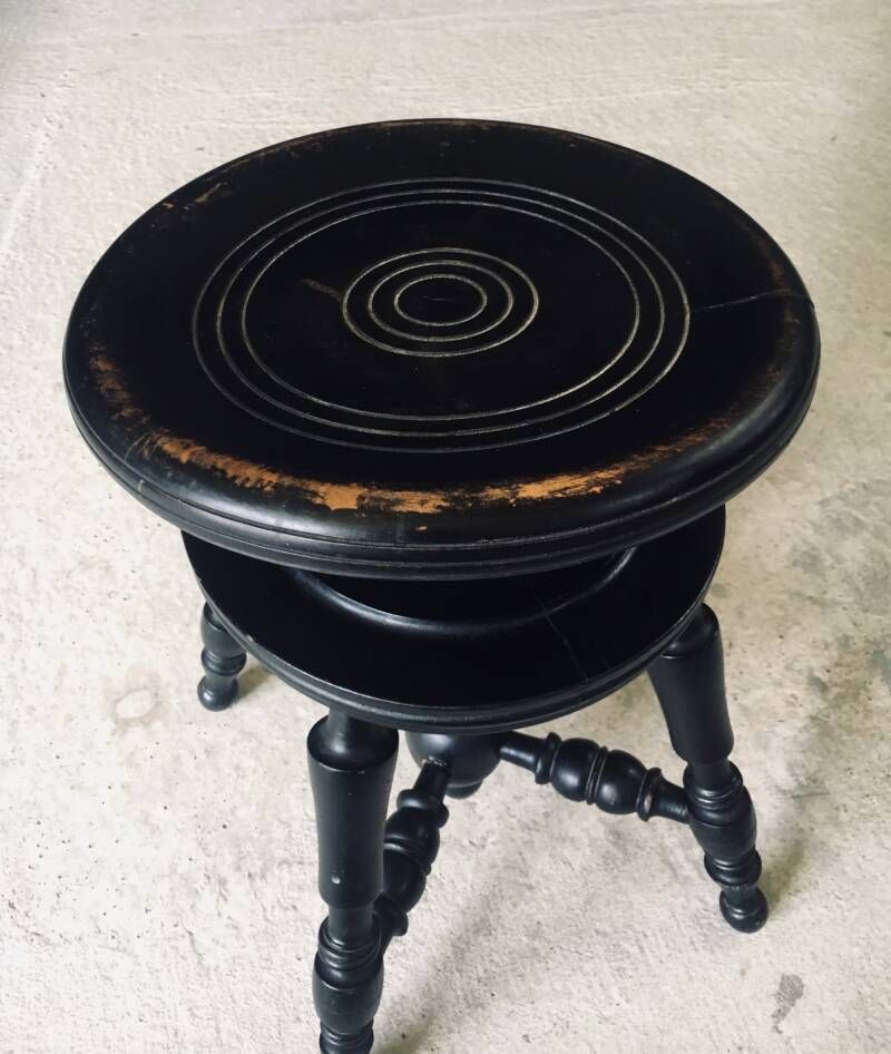 Furniture Early 20th Century Design Black Stained Piano Stool photo