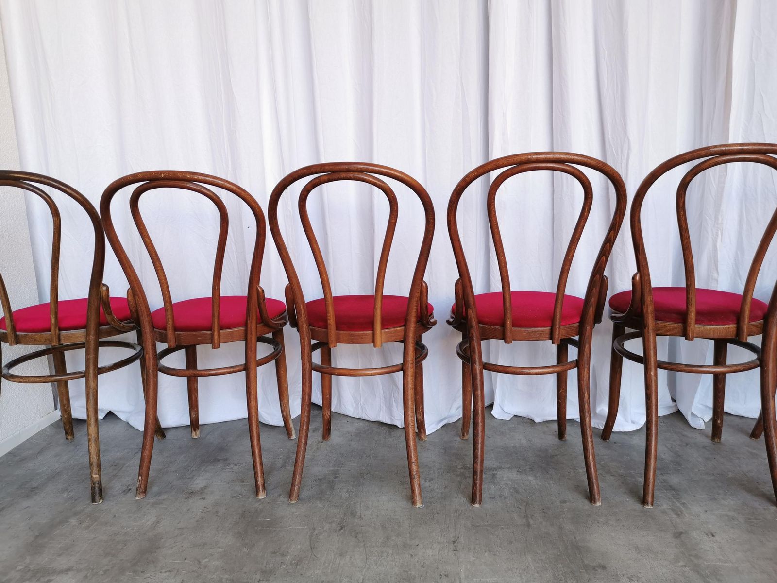 1 Of 20 Vintage Bentwood Dining Chairs Set: 1970s Thonet Style, Red Upholstery photo buy