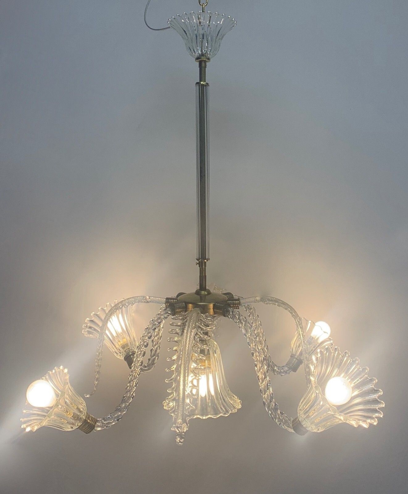 Vintage Chandelier Attributed To Seguso 1950 Chrome 5 Lights