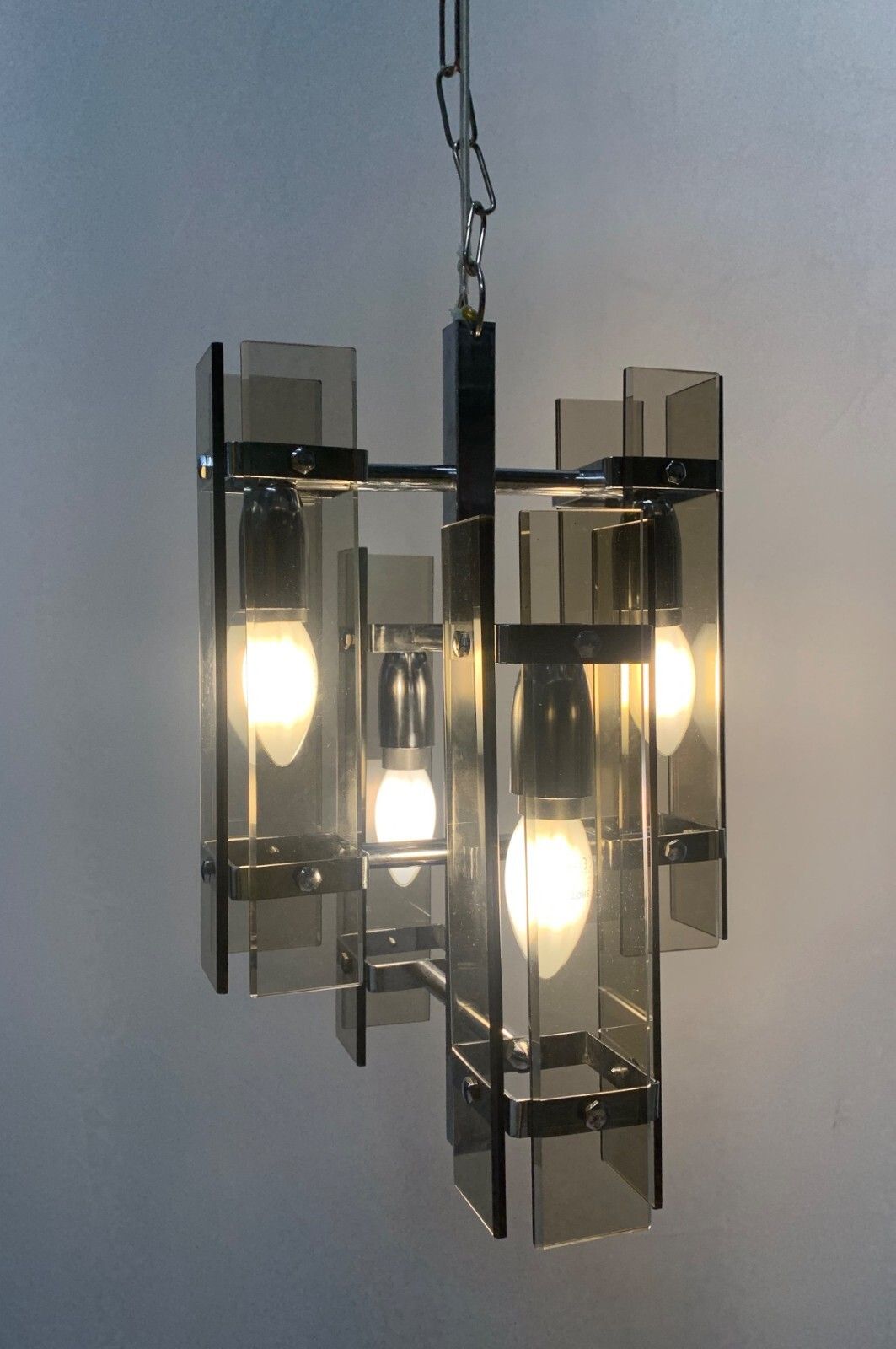 Vintage Hand Ground Glass Old Chandelier Pendant Made In Italy photo 435.0