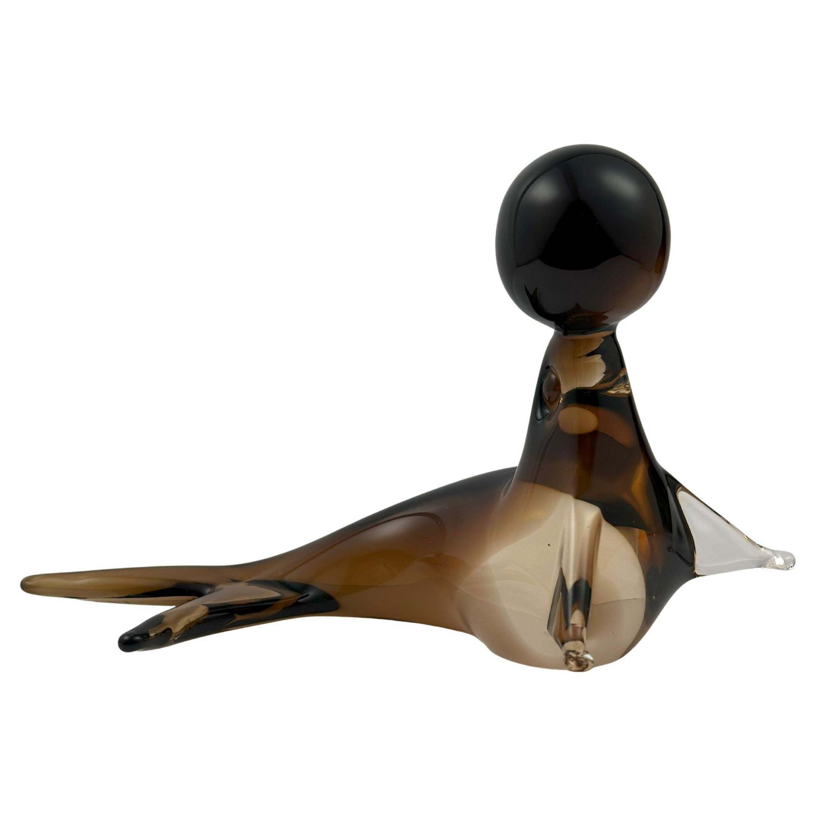 Murano Smoked Sommerso Glass Seal Sculpture, V. Nason, Italy  1970s