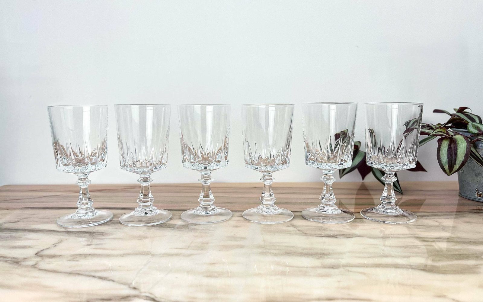 6 Cristal D'arques White Wine Glasses Louvre Model ~ Crystal Stemmed Glasses ~ Vintage Wine Glasses ~ Crystal Glasses ~ 20th Century photo furniture