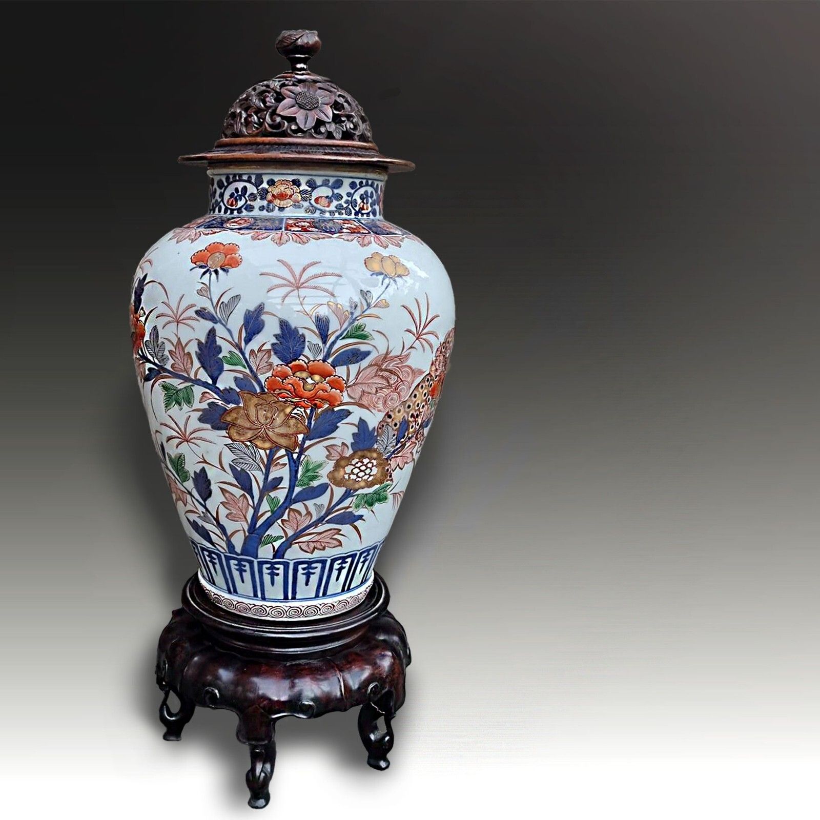 Japanese Outstanding Early Edo Arita Lidded Vase Circa 1680 1720 H. 60cm W/Stand photo furniture