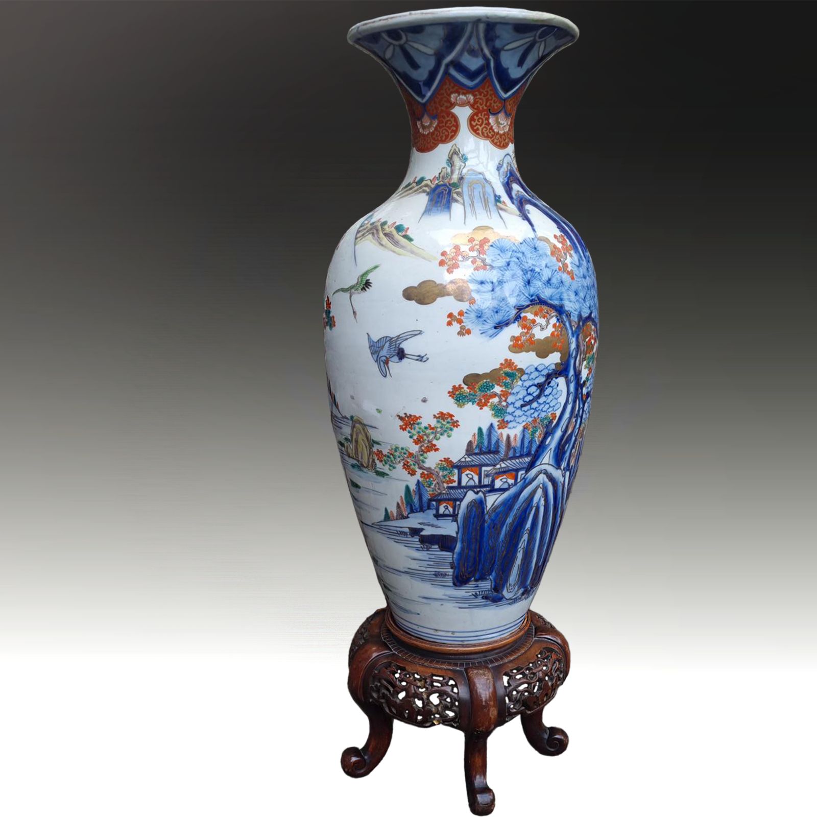 Japanese Edo Period Large Arita Vase Magnificent Quality. 72cm Tall With Stand photo Home Decor