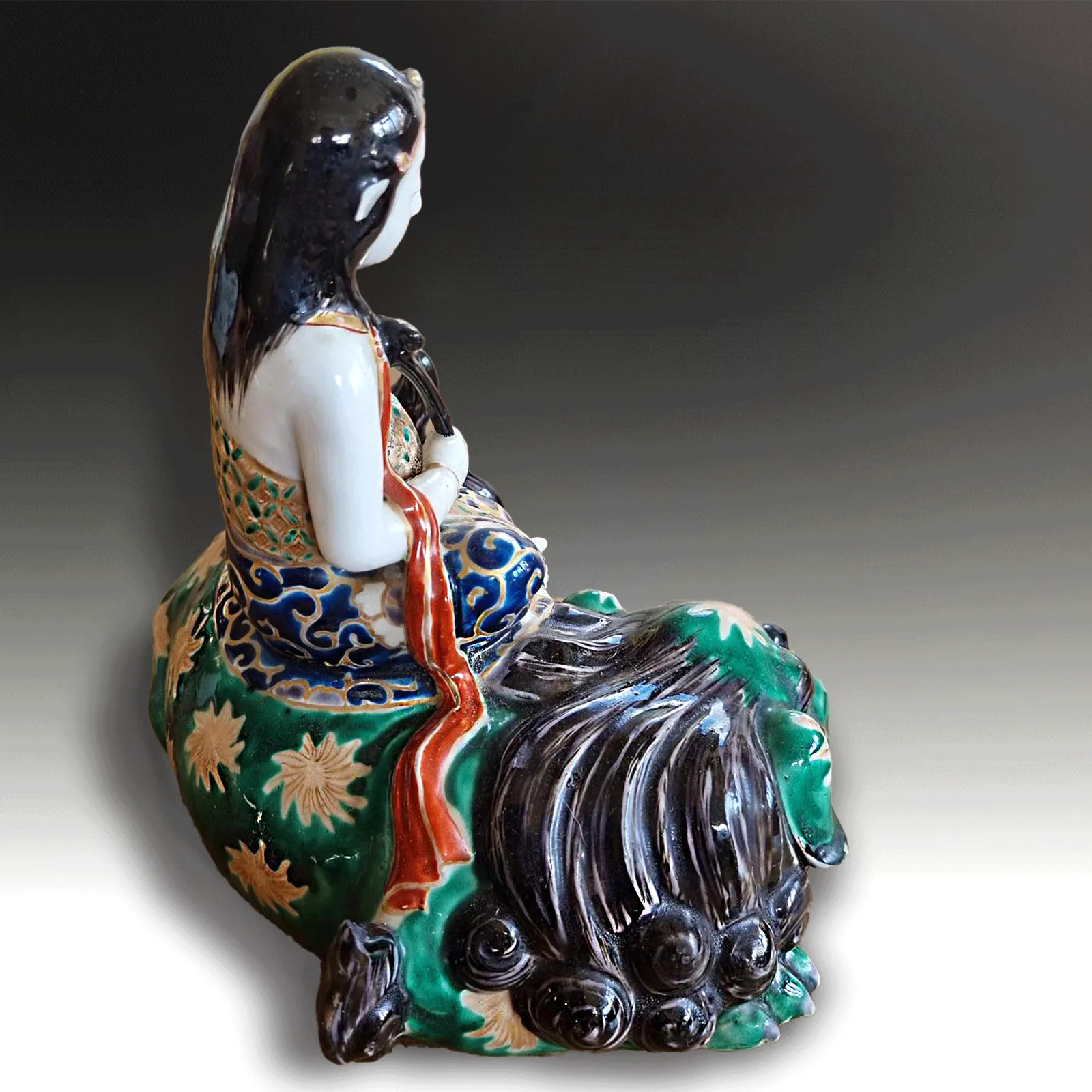 Japanese Meiji Period Kutani "Kannon On Shishi" Exceptionally Decorated 21cm W photo vinterior