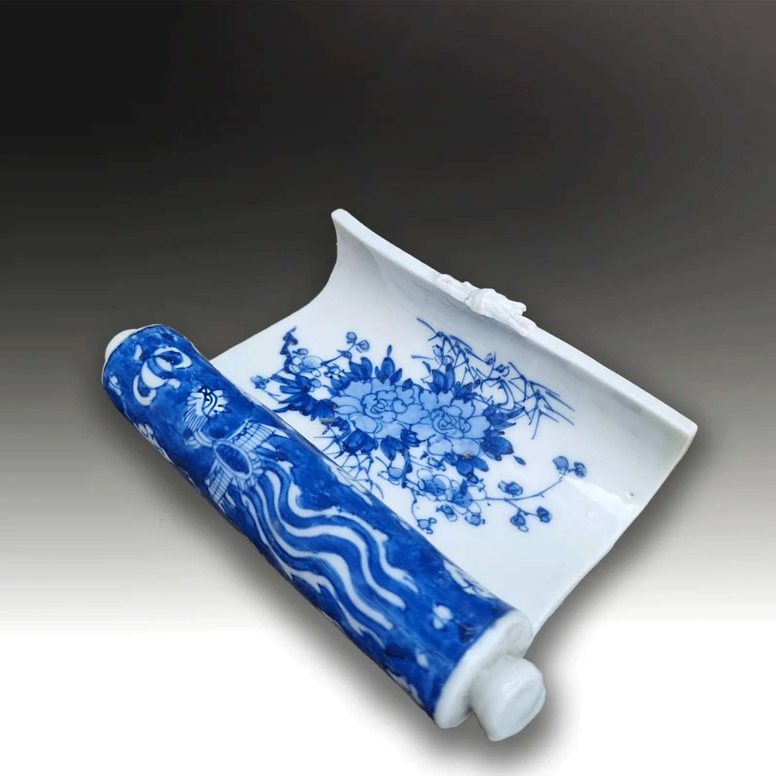 Japanese Early Seto Brush Holder  Superb & Very Rare  Formed As A Scroll  14cm W photo for sale