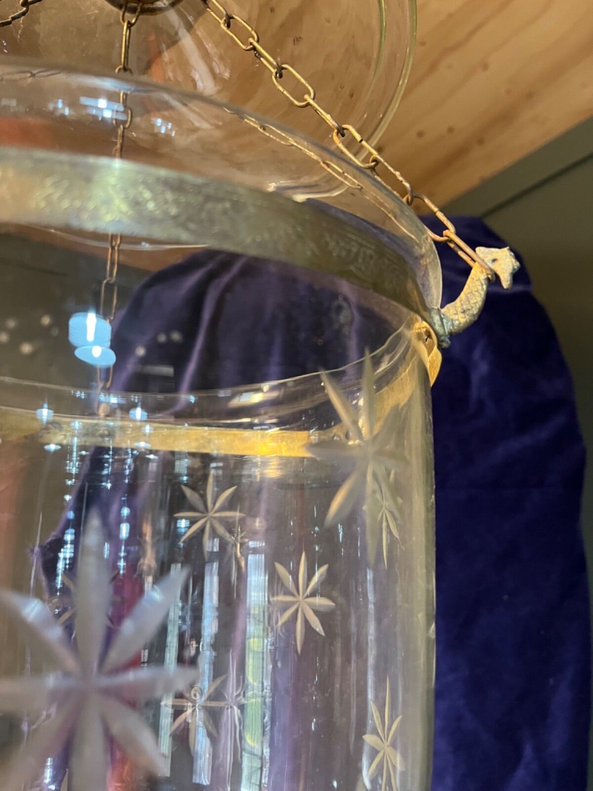 Vintage/Antique Hall Lantern Glass Hundi Lantern Bell Jar Lantern Cut Glass Star photo vintage
