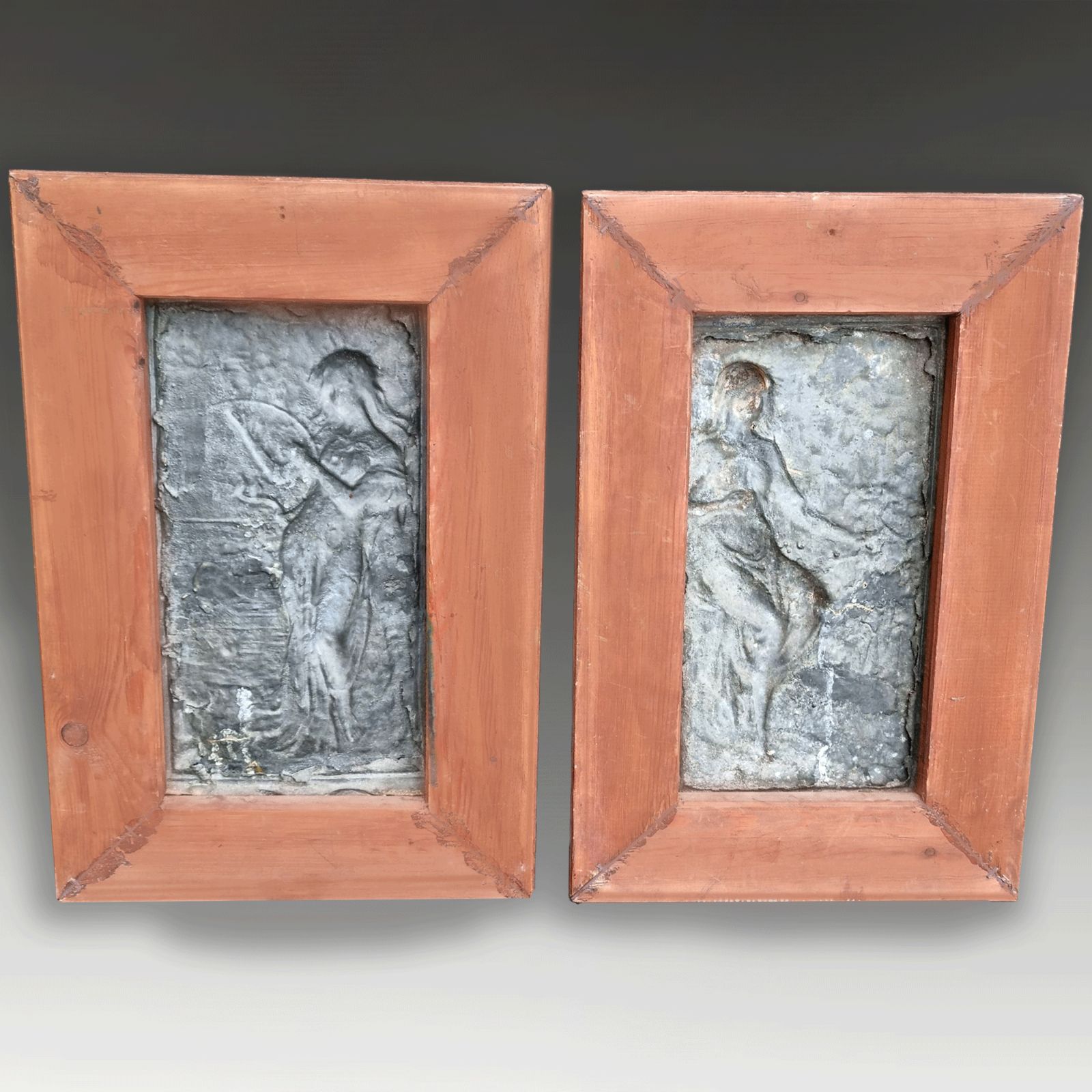 photo furniture Pair Of Art Nouveau Gilded Pewter Plaques In Frames  Lovely Quality  C1895 43cmh