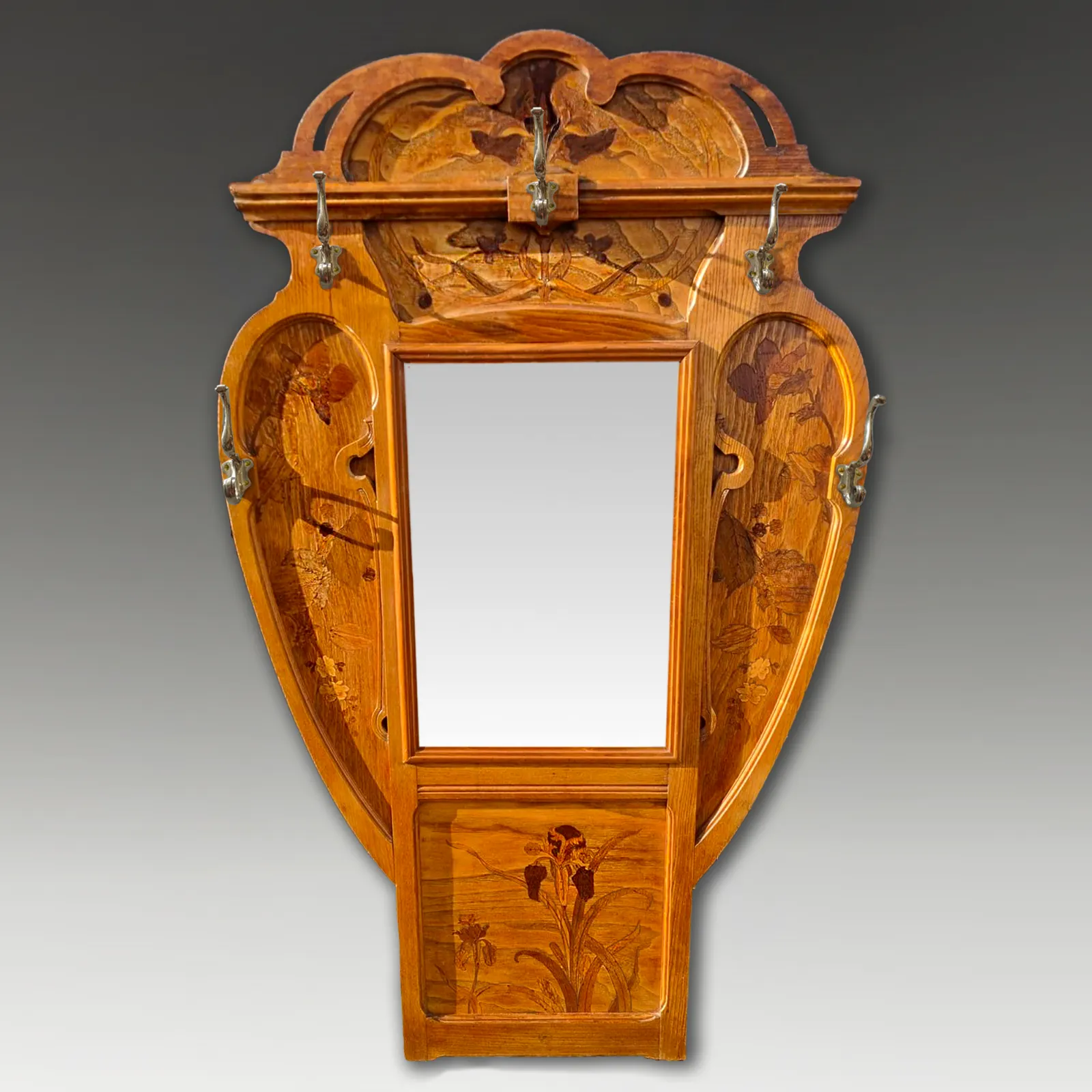 Important Art Nouveau Nancy Ecole Emile Galle Magnificent Hall Mirror Circa 1900