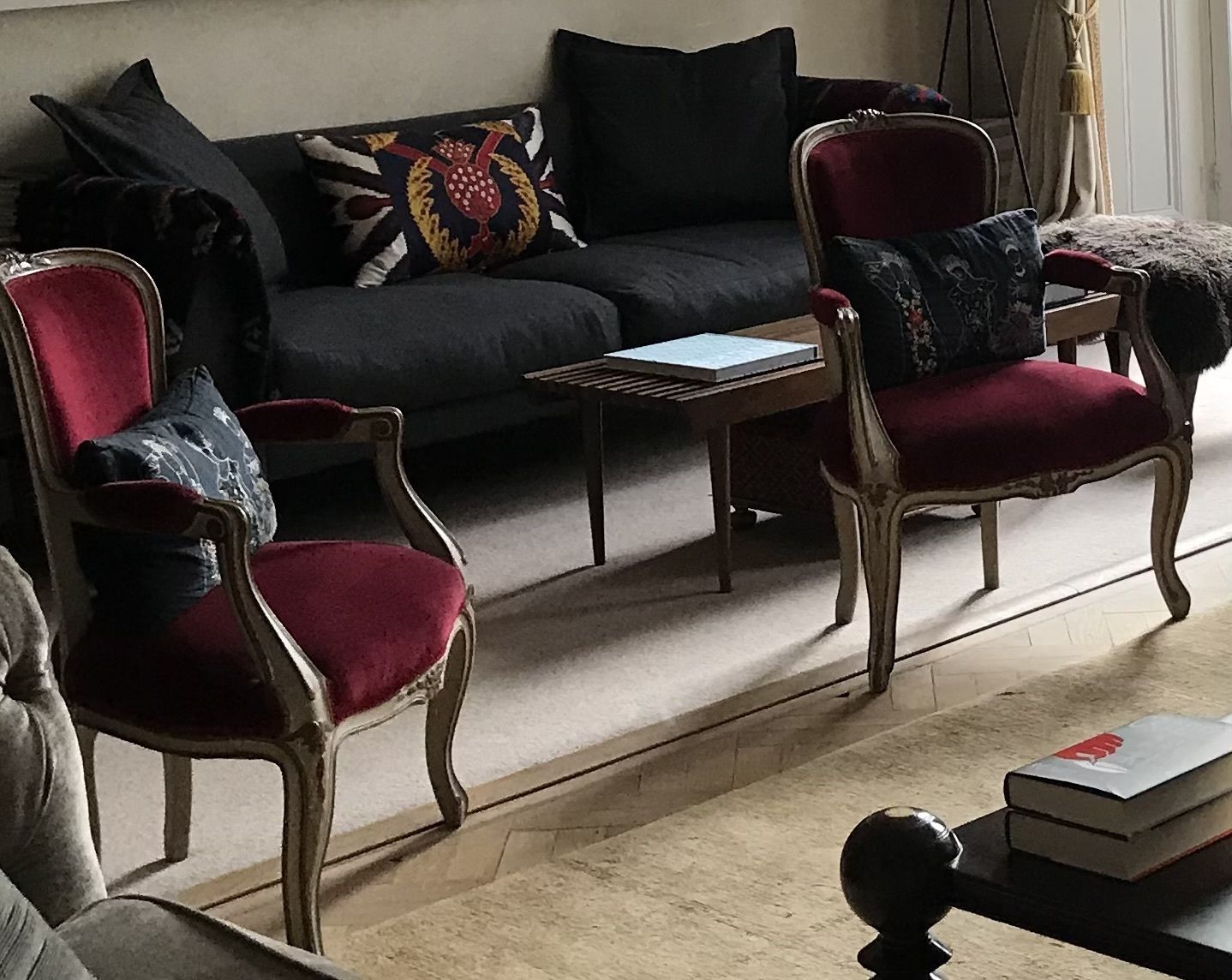 Pair Of Red Velvet Vintage Chairs photo furniture