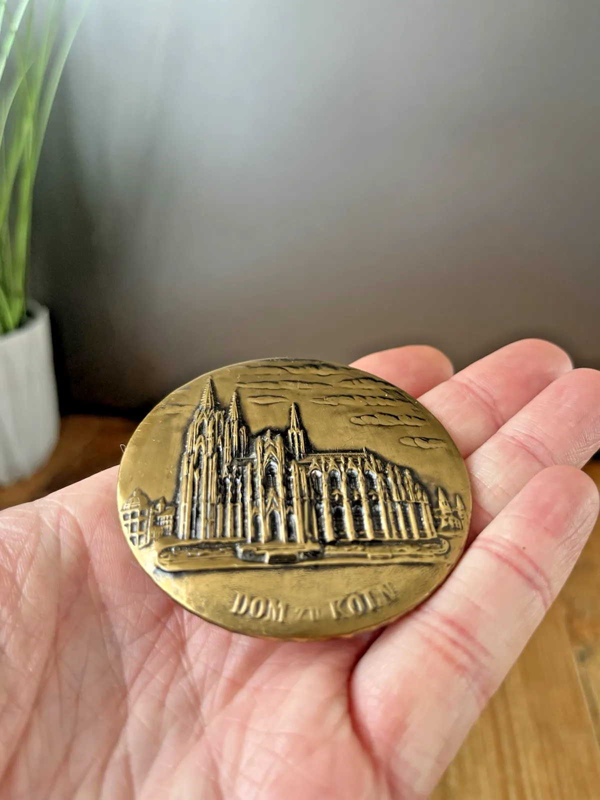 Rare Antique Brass Dom Zu Koln Cologne Cathedral Germany Souvenir Pocket Mirror photo for sale