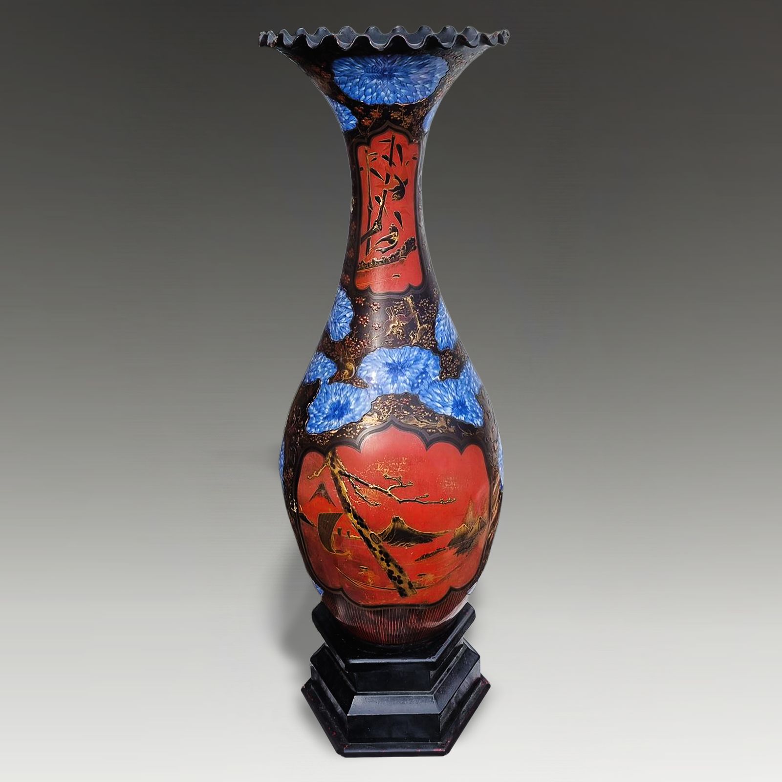 Large Meiji Period Lacquered Ceramic Vase 128cm (50 Inches) Tall