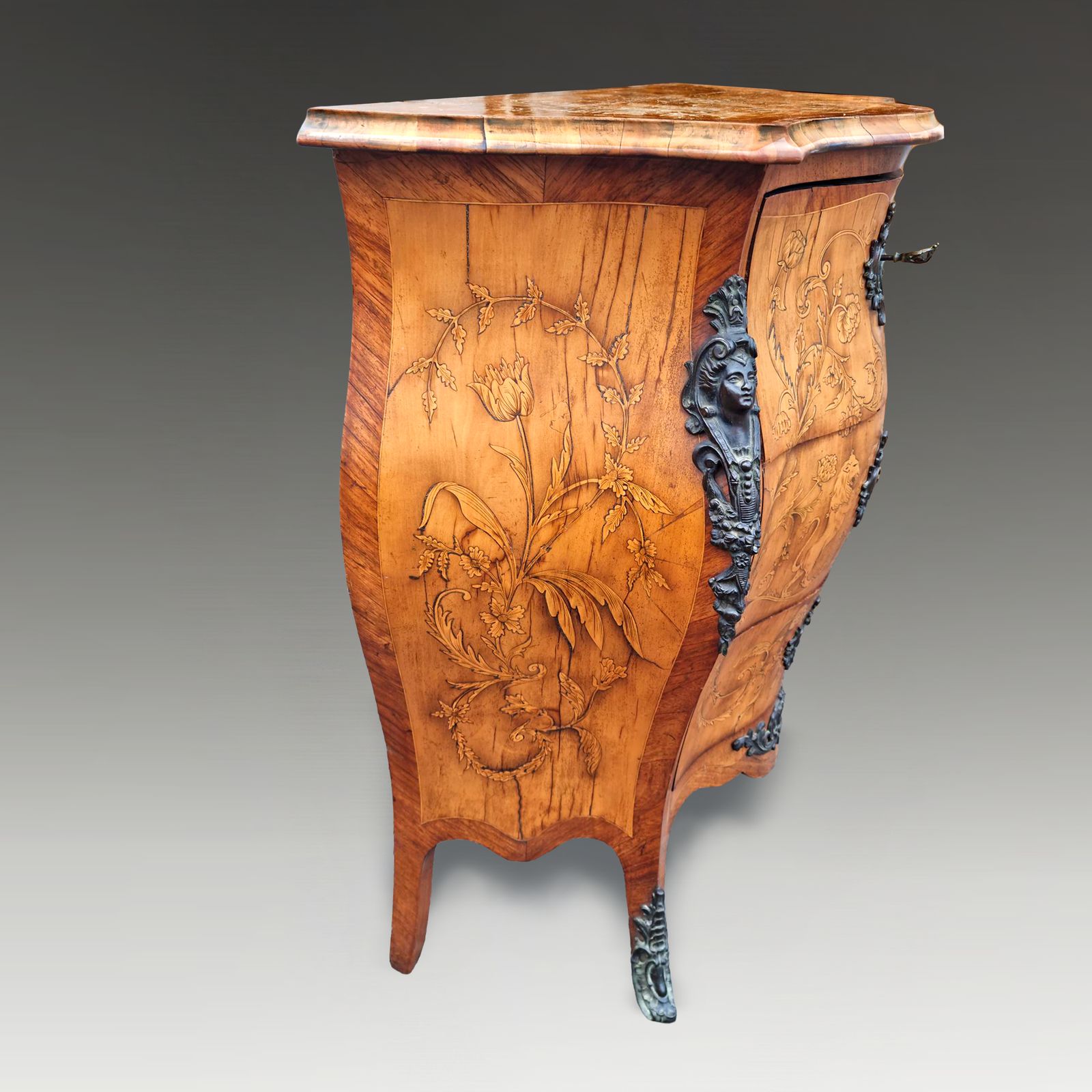 Venetian Serpentine Marquetry Cabinet With Dark Bronze Ormolu Mounts Circa 1820 photo furniture
