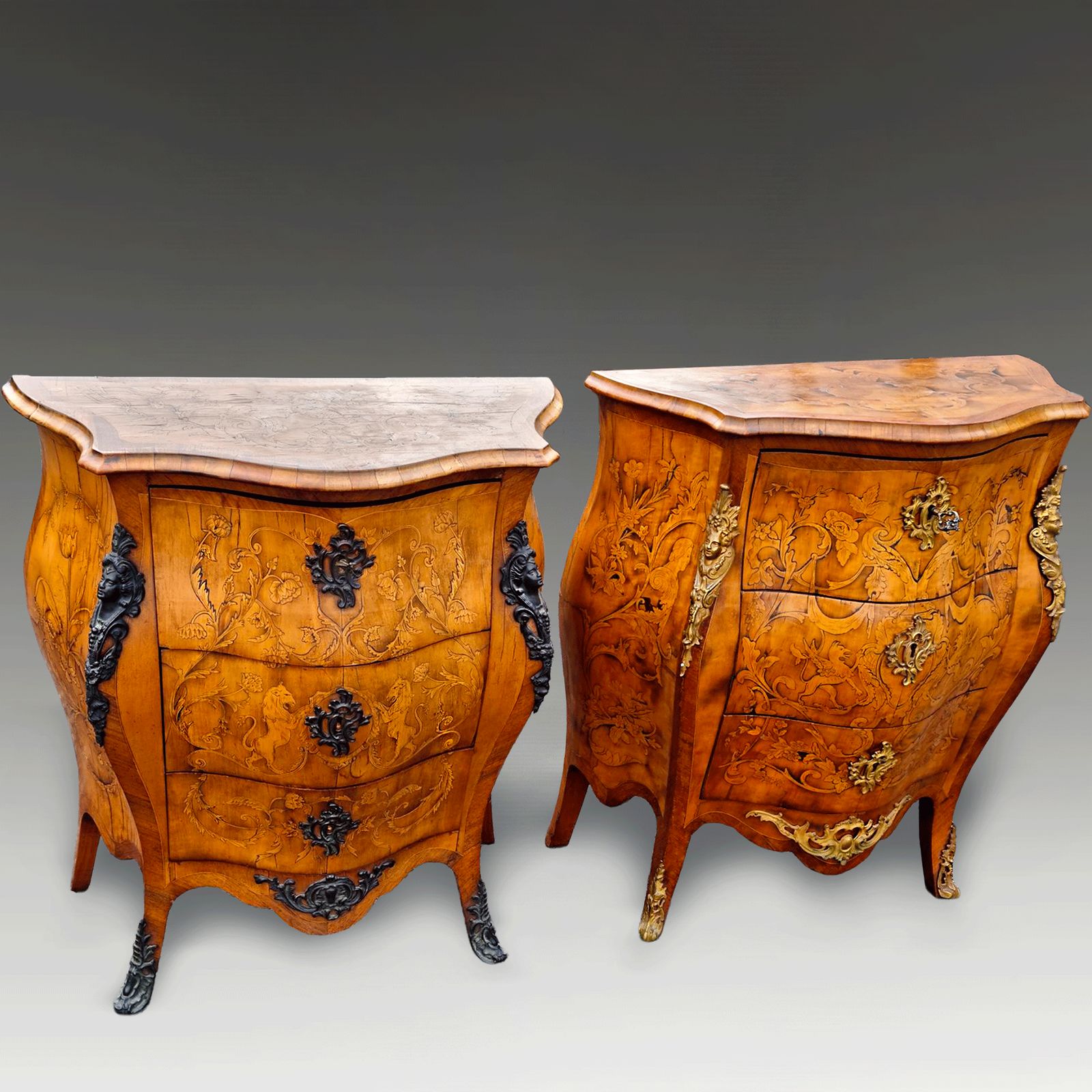 Venetian Serpentine Marquetry Cabinet With Dark Bronze Ormolu Mounts Circa 1820 photo Furniture