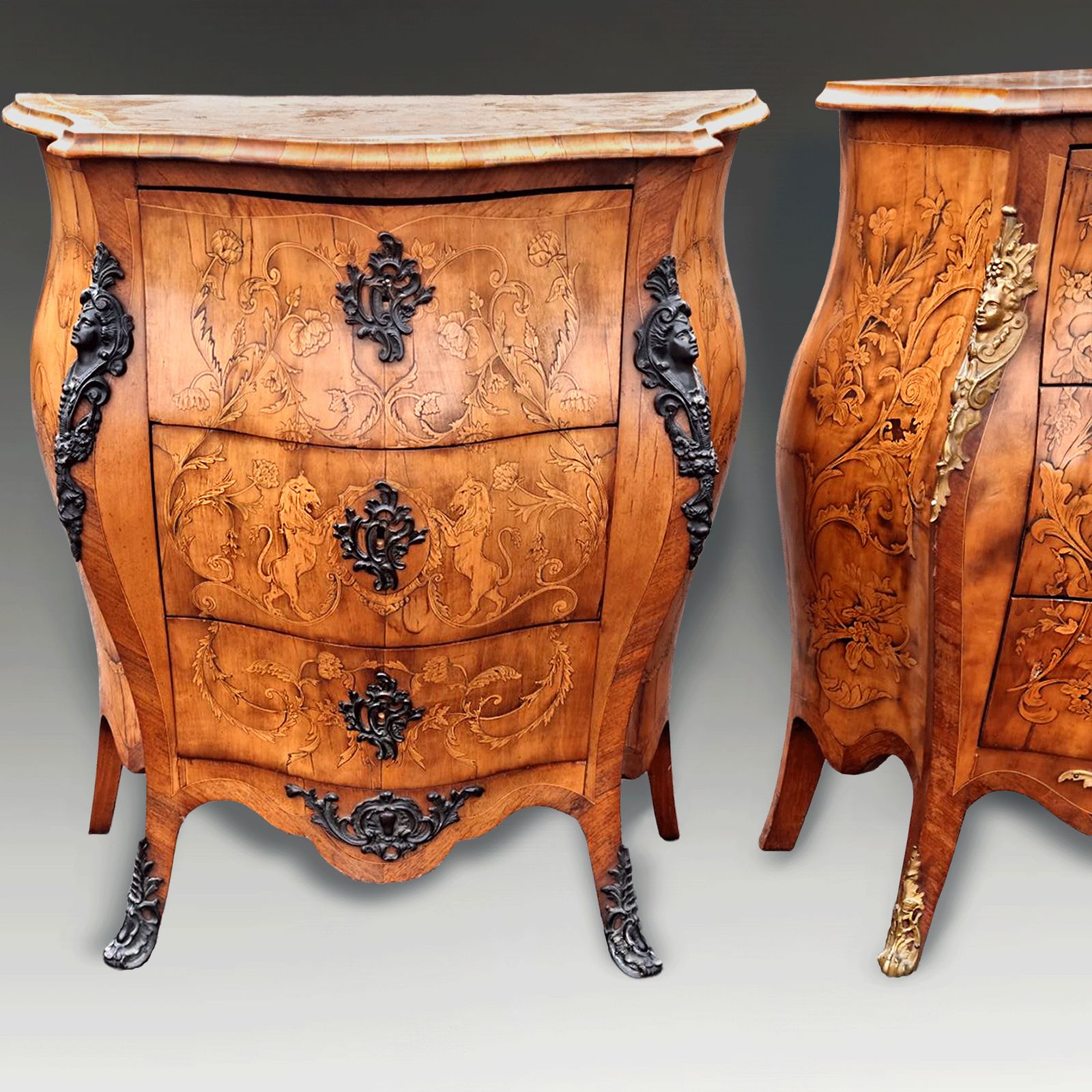 Venetian Serpentine Marquetry Cabinet With Dark Bronze Ormolu Mounts Circa 1820 photo 2850.0