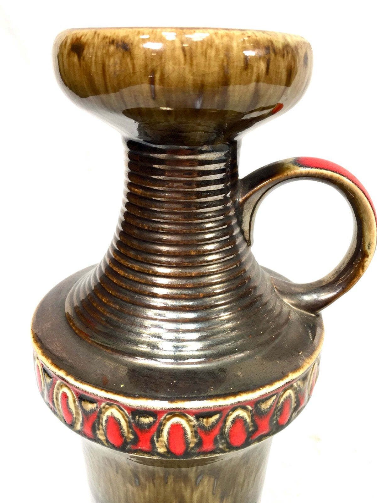 Vintage Large West German Jasba Pottery Vase Jug / Retro 1970s / Brown & Red photo furniture