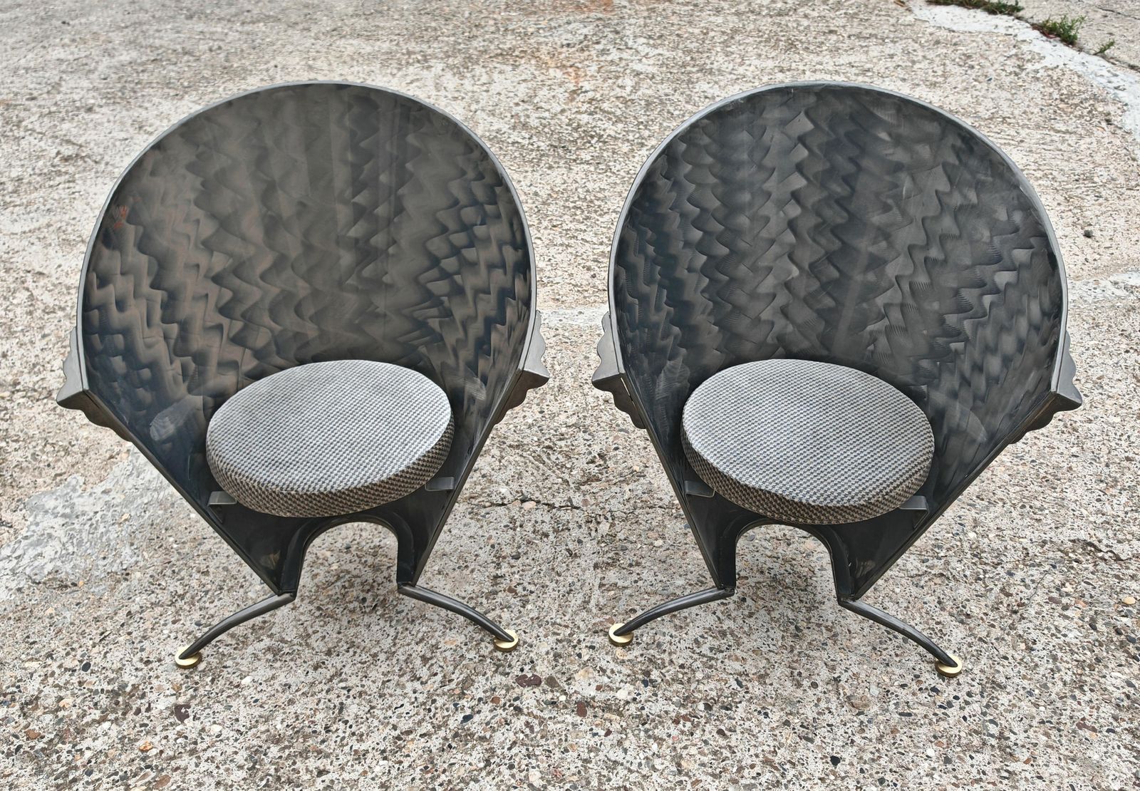 Postmodern Sculptural Armchairs In Shape Of Cones In Steel By Steel Line, 1980s photo vinterior