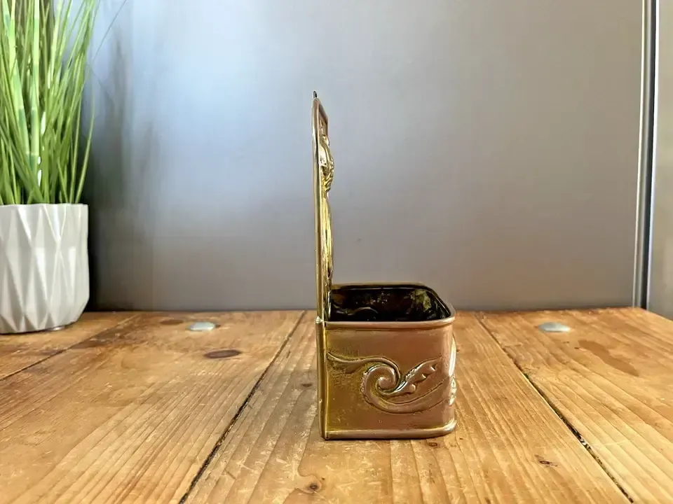 Antique French 19th Century Brass Fireside Candle Box Heraldic Crown Shield photo vinterior