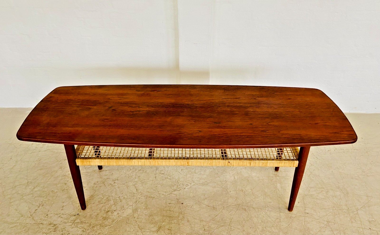Vintage Danish Mid Century Teak And Rattan  Coffee Table 1960,S