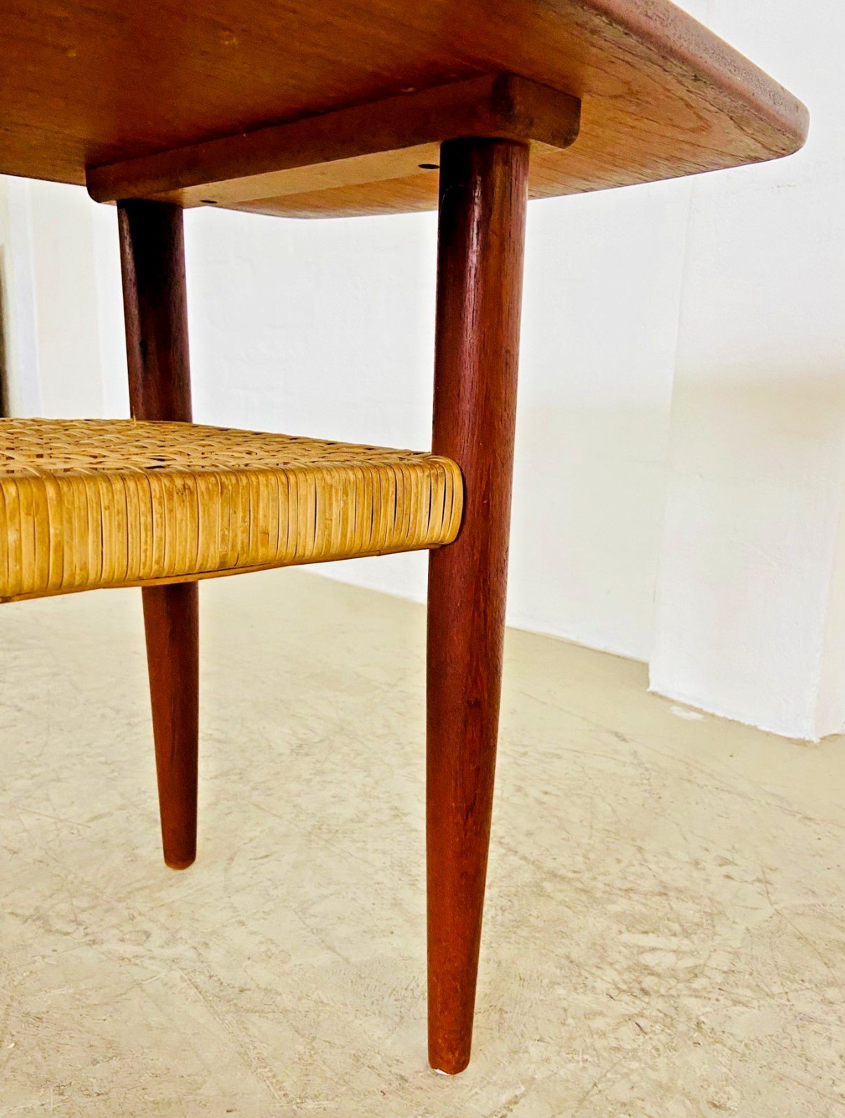 photo vintage Vintage Danish Mid Century Teak And Rattan  Coffee Table 1960,S