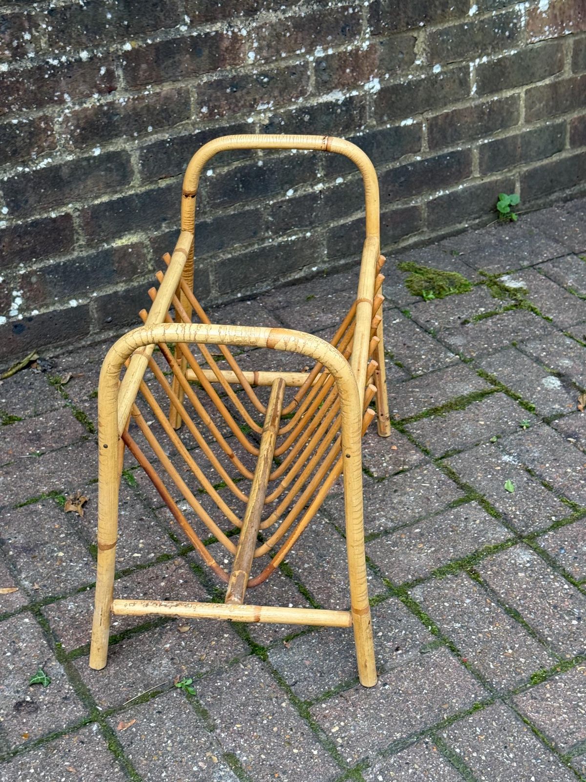 Vintage 1960s Rattan Magazine Rack – Mid Century Bamboo Magazine Holder, Boho Coastal Cane Storage, Retro Home Decor photo vintage