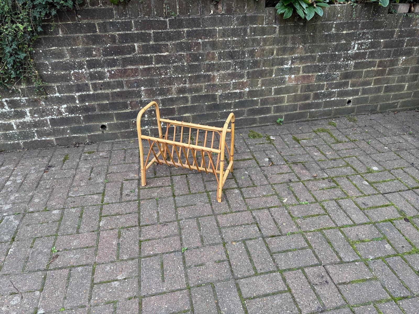 photo for sale Vintage 1960s Rattan Magazine Rack – Mid Century Bamboo Magazine Holder, Boho Coastal Cane Storage, Retro Home Decor