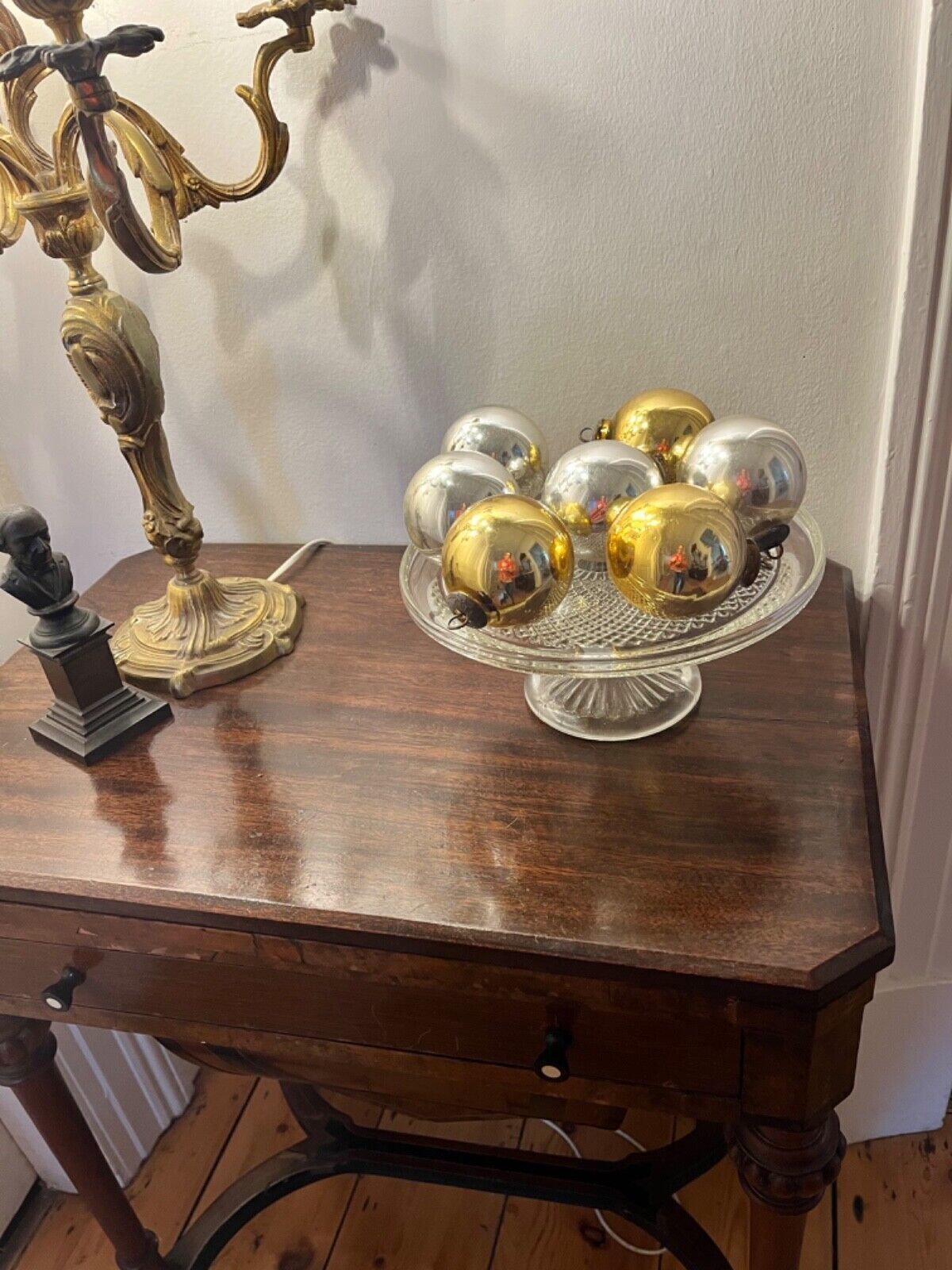 Antique Victorian Witches Ball Mercury Hand Blown Glass 1800’s In Gold photo Home Decor