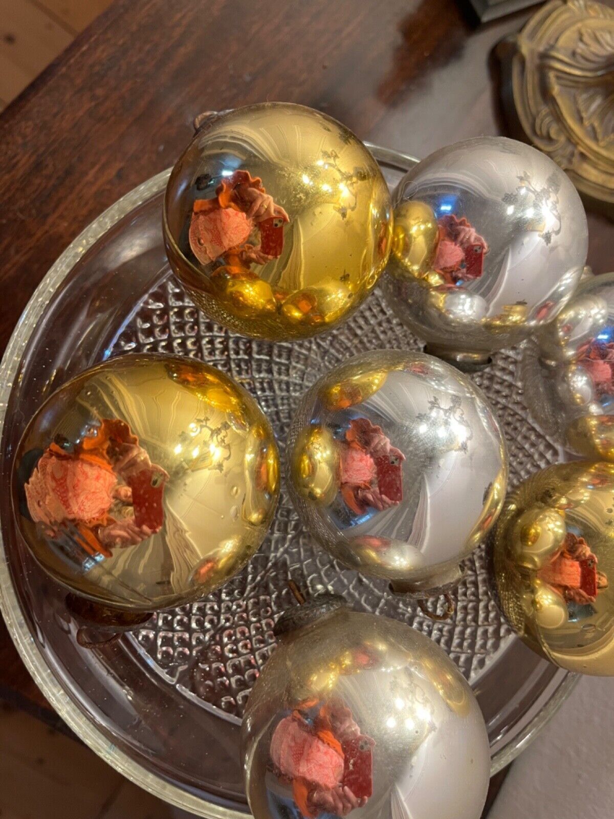 Antique Victorian Witches Ball Mercury Hand Blown Glass 1800’s In Gold photo vinterior