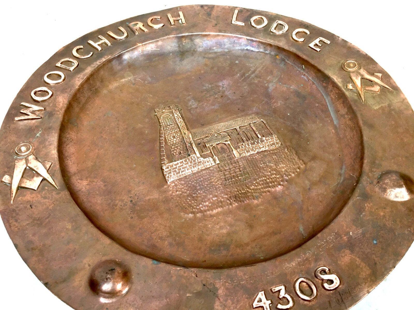 Antique Masonic Commemorative Copper Charger Woodchurch Lodge 4308 Freemasonry photo vinterior