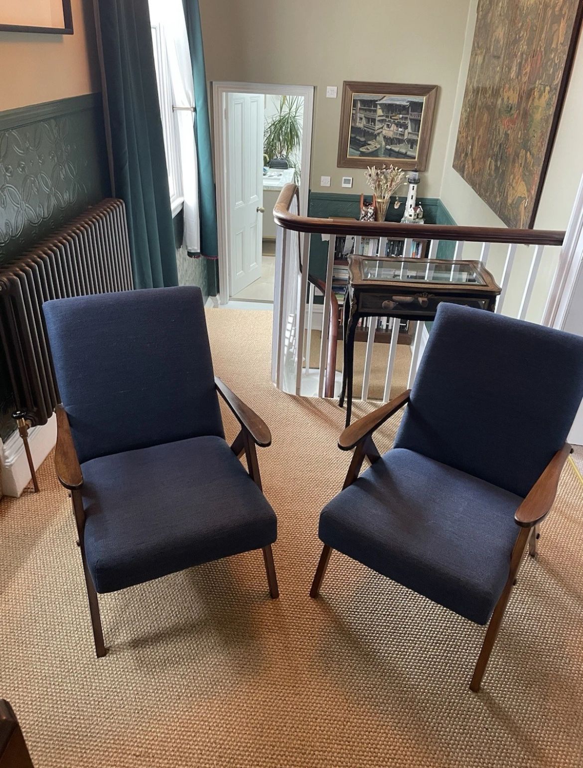 Pair Of Mid Century Model B 310 Var Easy Chairs In Blue Fabric, 1960s photo for sale