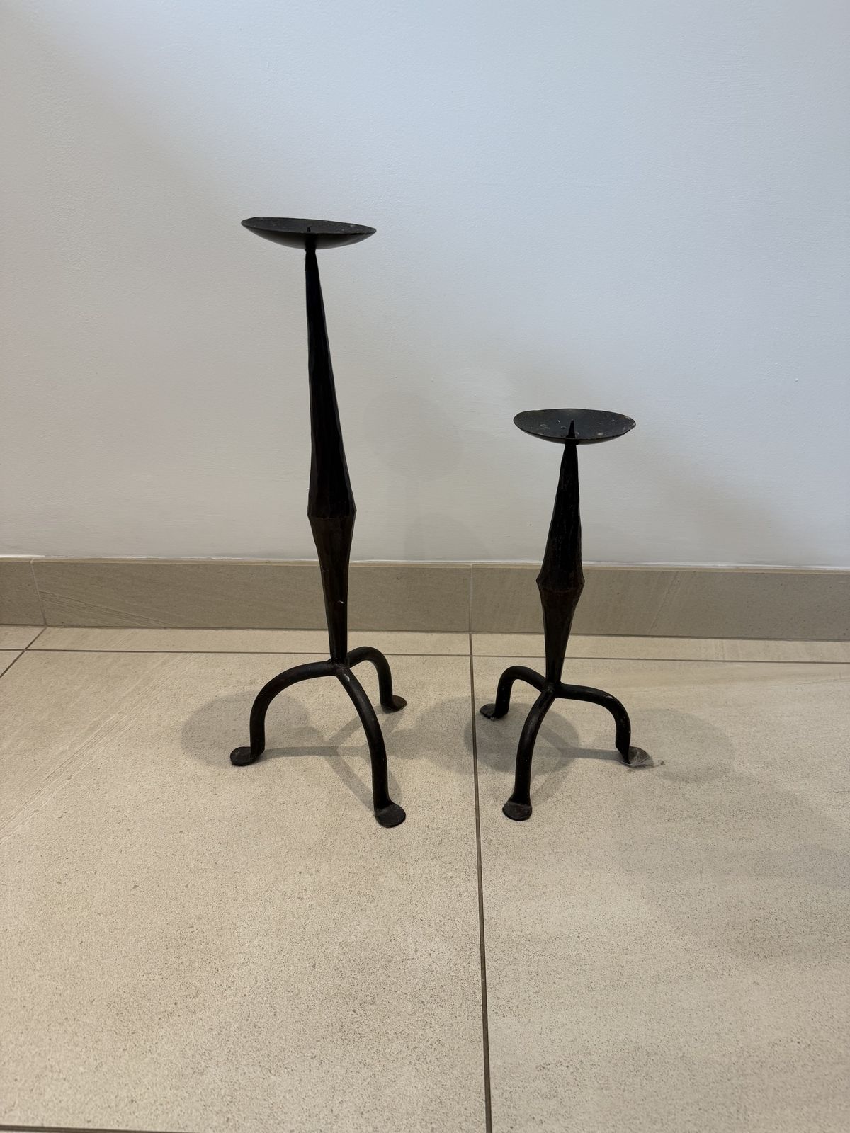 Vintage Candle Holders In Hand Forged Wrought Iron With Tripod Feet photo furniture