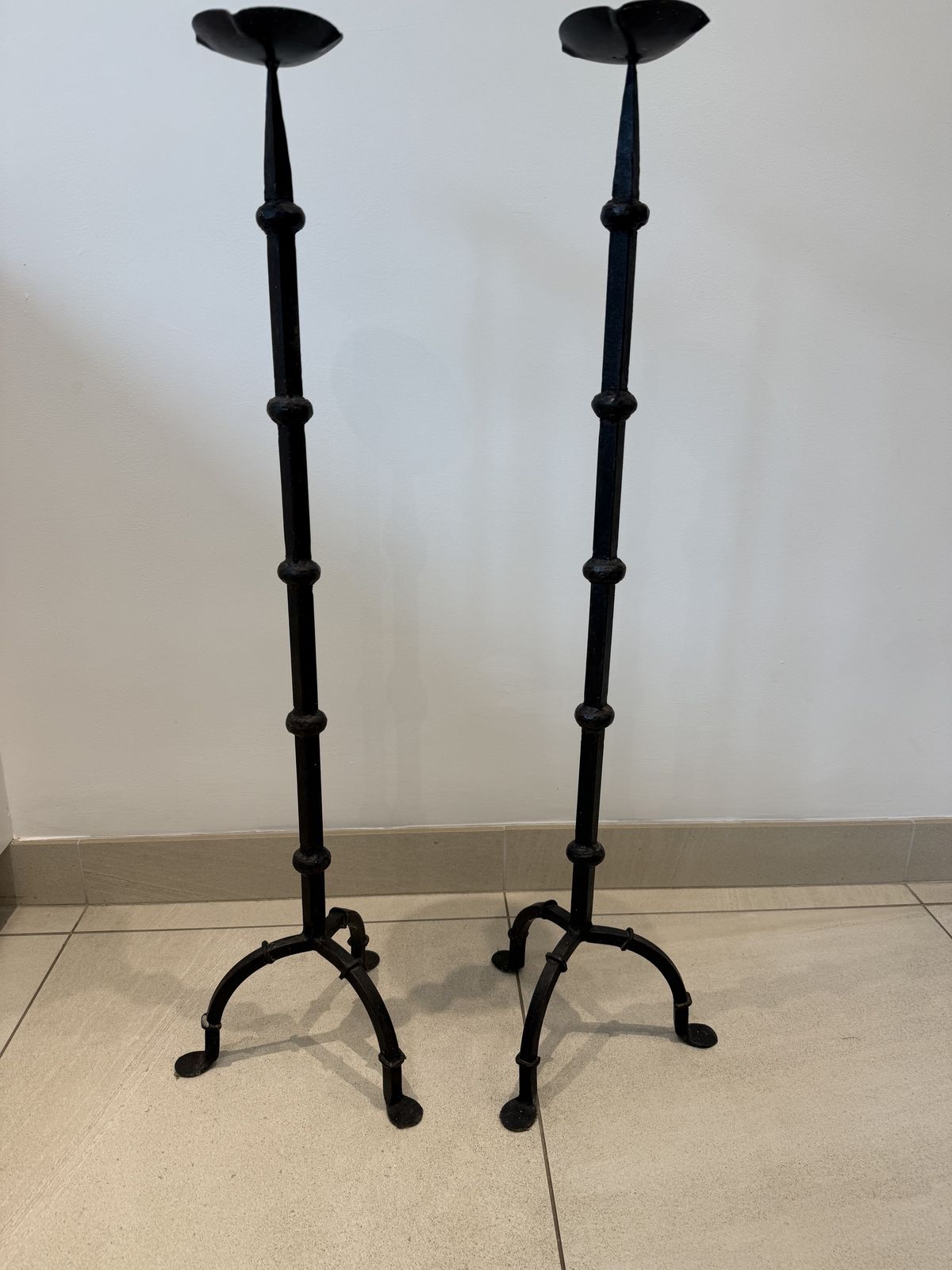 Vintage Candle Holders In Hand Forged Wrought Iron With Tripod Feet photo Art
