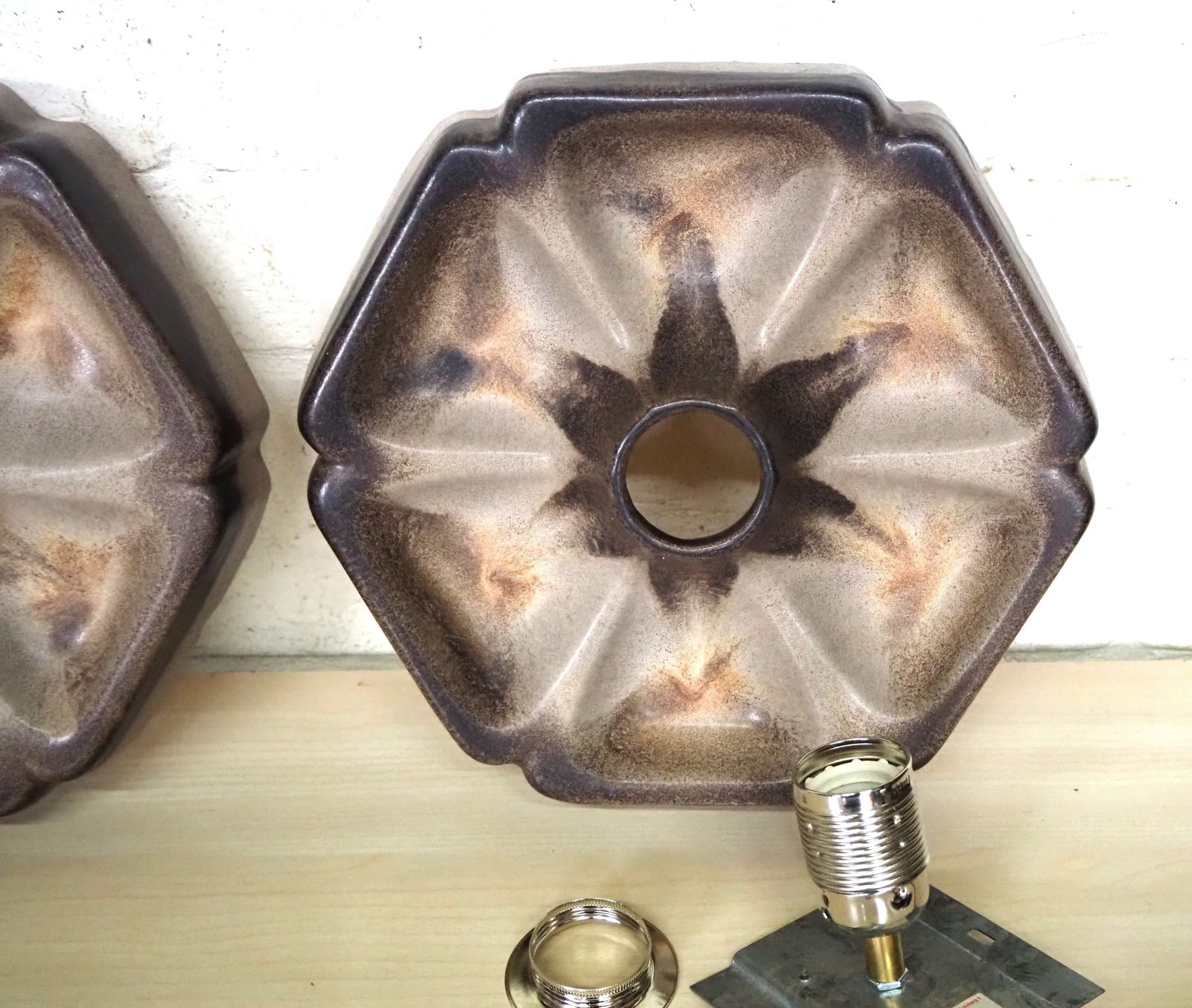A Pair Of 1970s West German Ceramic Ceiling Sconces By Hustadt Leuchten Mottled Brown photo furniture