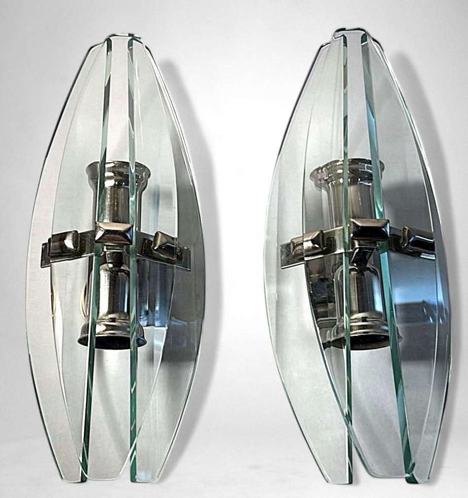 Italian Pair Of Wall Sconces Space Age Style Metal And Tempered Crystal photo furniture