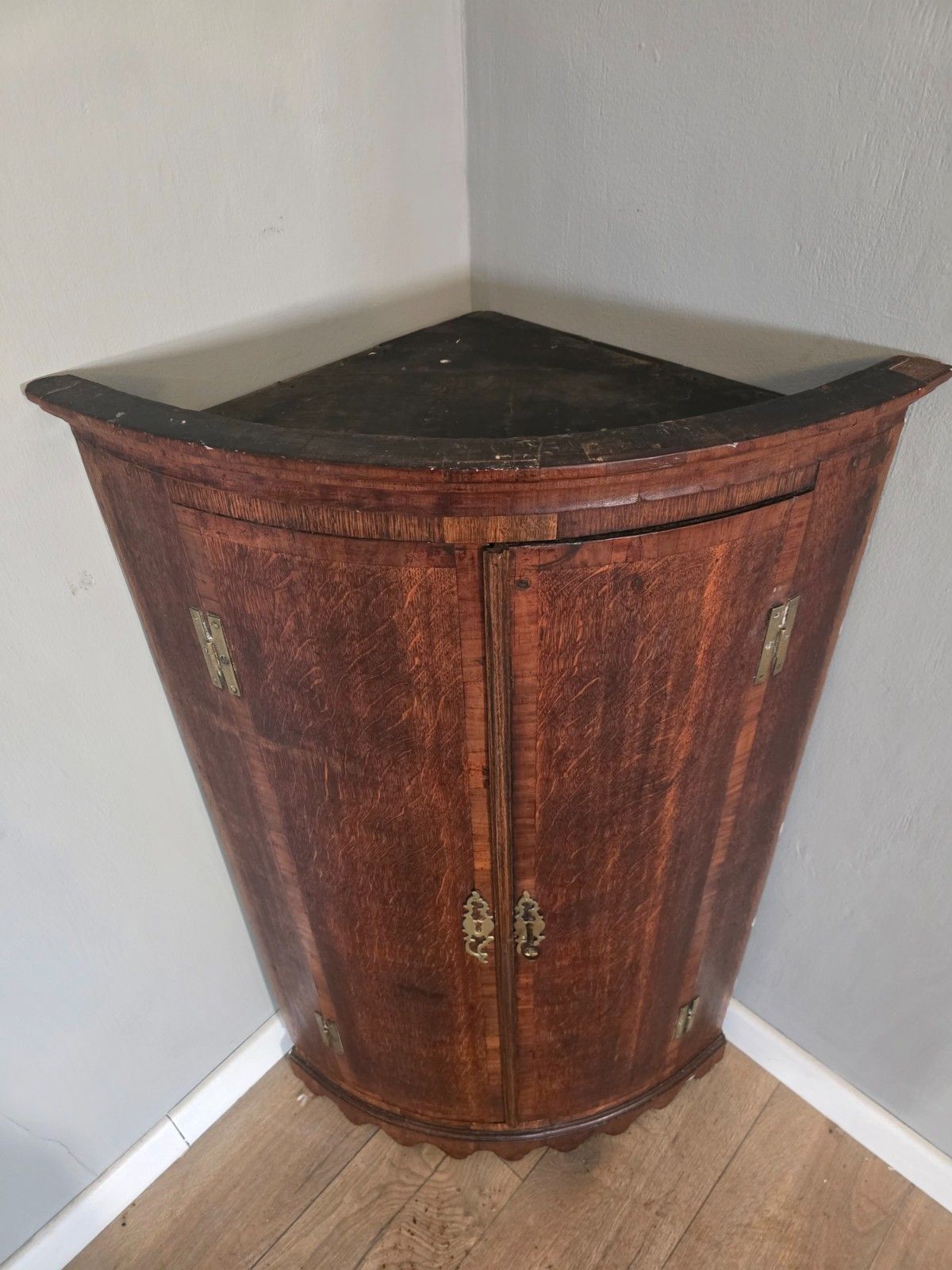 Antique George 111 Oak Cross Banded Wall Hanging Corner Cupboard Circa 1780 photo Furniture