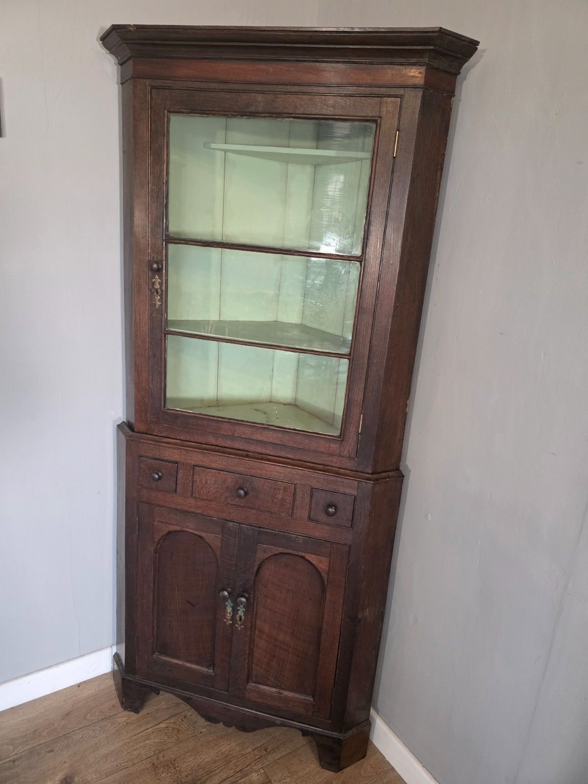 A Good Country Antique George 111 Floor Standing Corner Cupboard Circa 1790s photo furniture