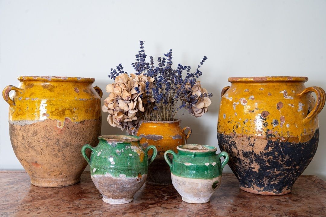 A Pair Of Yellow Glazed Antique Confit Pots photo furniture