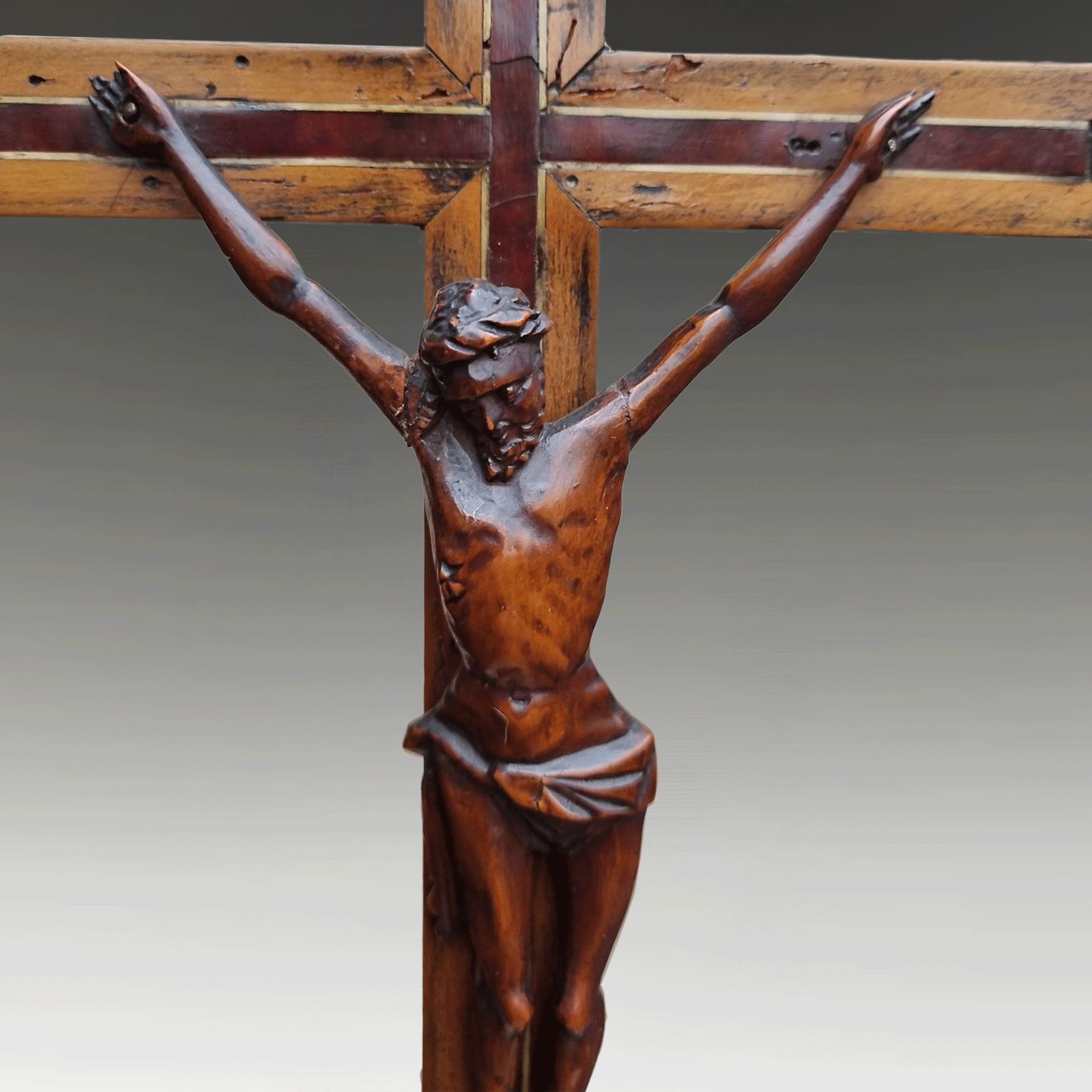 18thc Flemish Red Tortoiseshell & Fruitwood Corpus Christi Crucifix   52cm Tall photo for sale