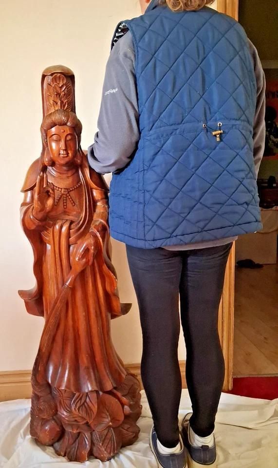 Antique Large Wood Carved Guan Yin Buddha Statue 102cm Height photo furniture