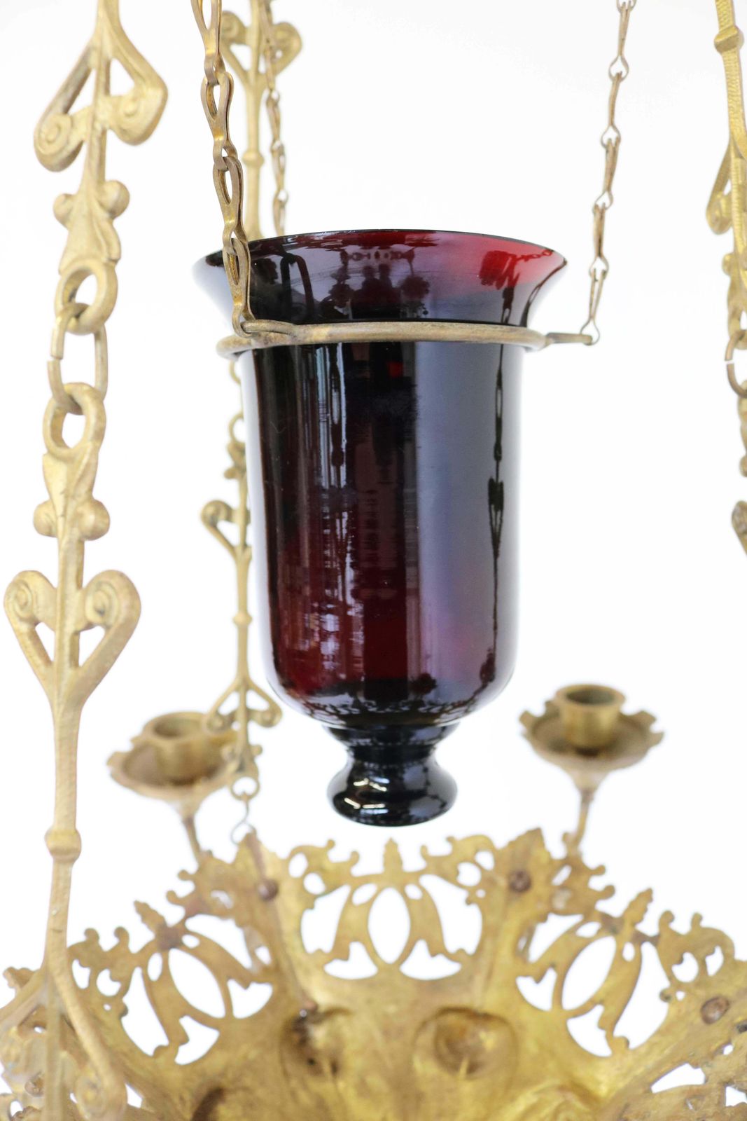 1736.0 God Lamp / Church Chandelier Brass Early 20th Century Sanctuary Lamp Art Nouveau photo