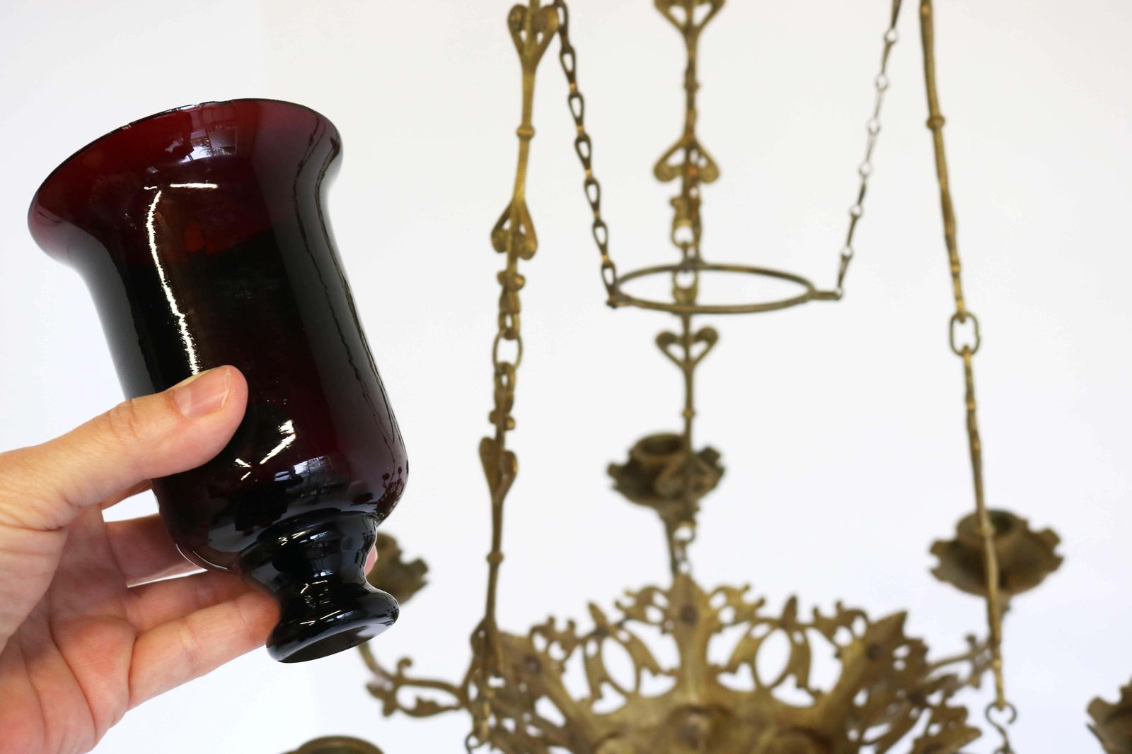 photo buy God Lamp / Church Chandelier Brass Early 20th Century Sanctuary Lamp Art Nouveau