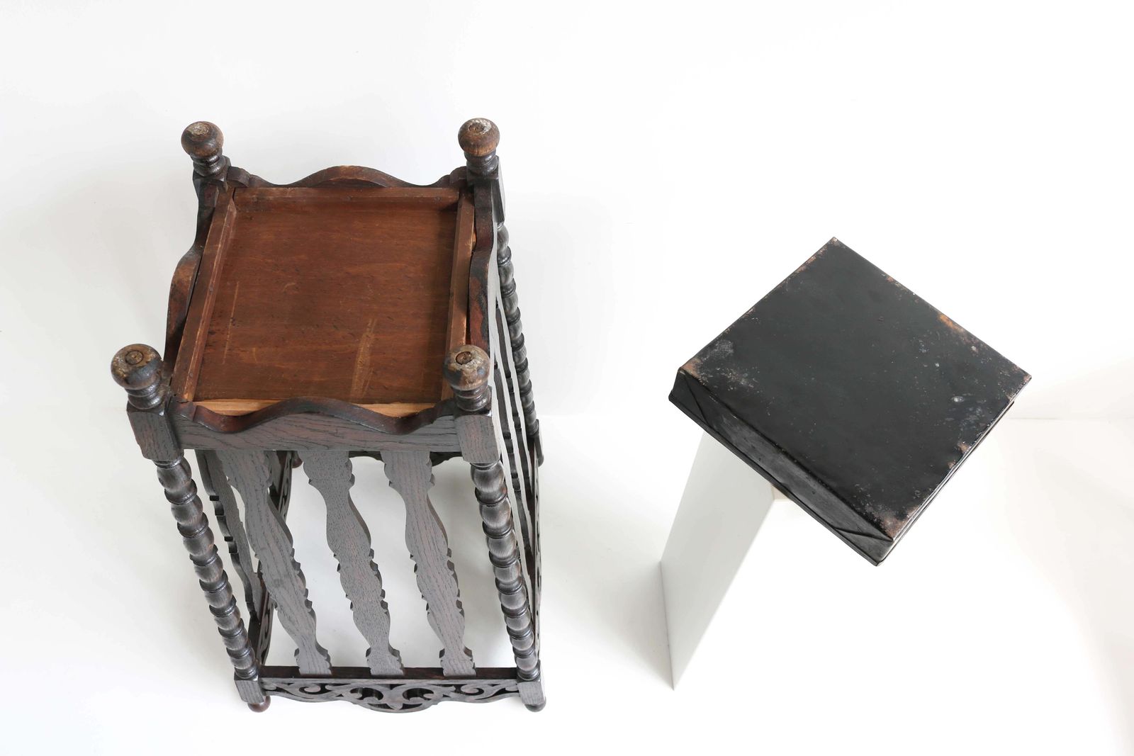 photo buy Early 20th Century French Oakwood Umbrella Cane Stick Hall Stand, Drip Tray