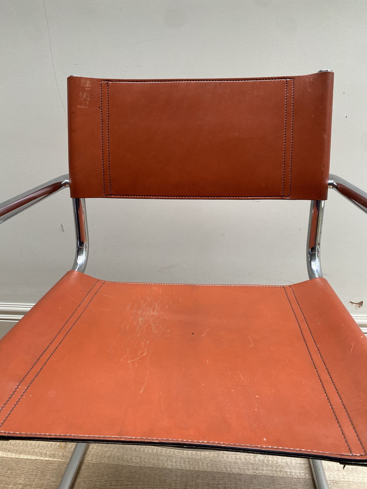 Mid Century Modern Tan Leather Cantilever Chair,  Mart Stam S34 Style 1970s photo for sale
