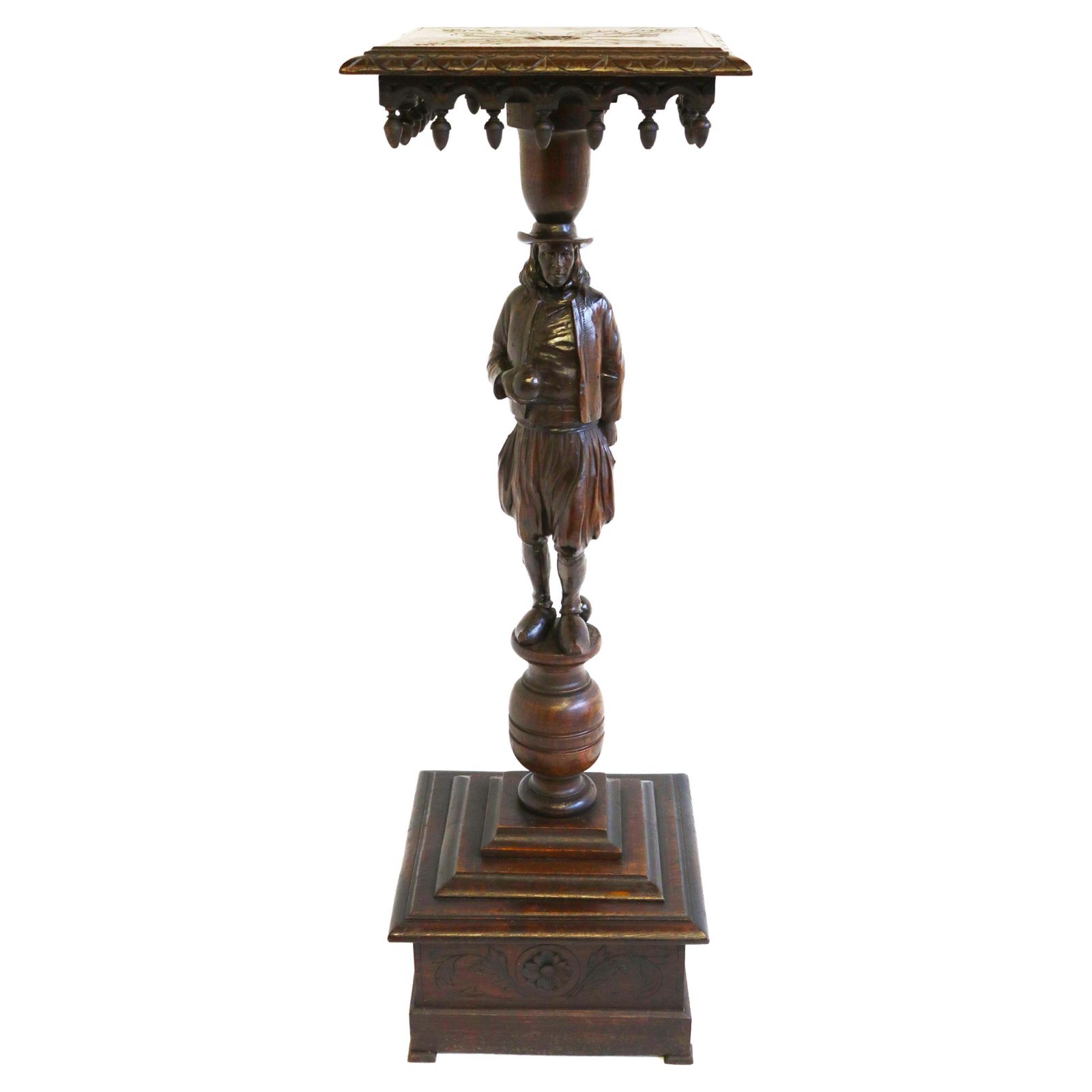 Antique French Breton Brittany Pedestal Table 19th Century Figural Carved Oak